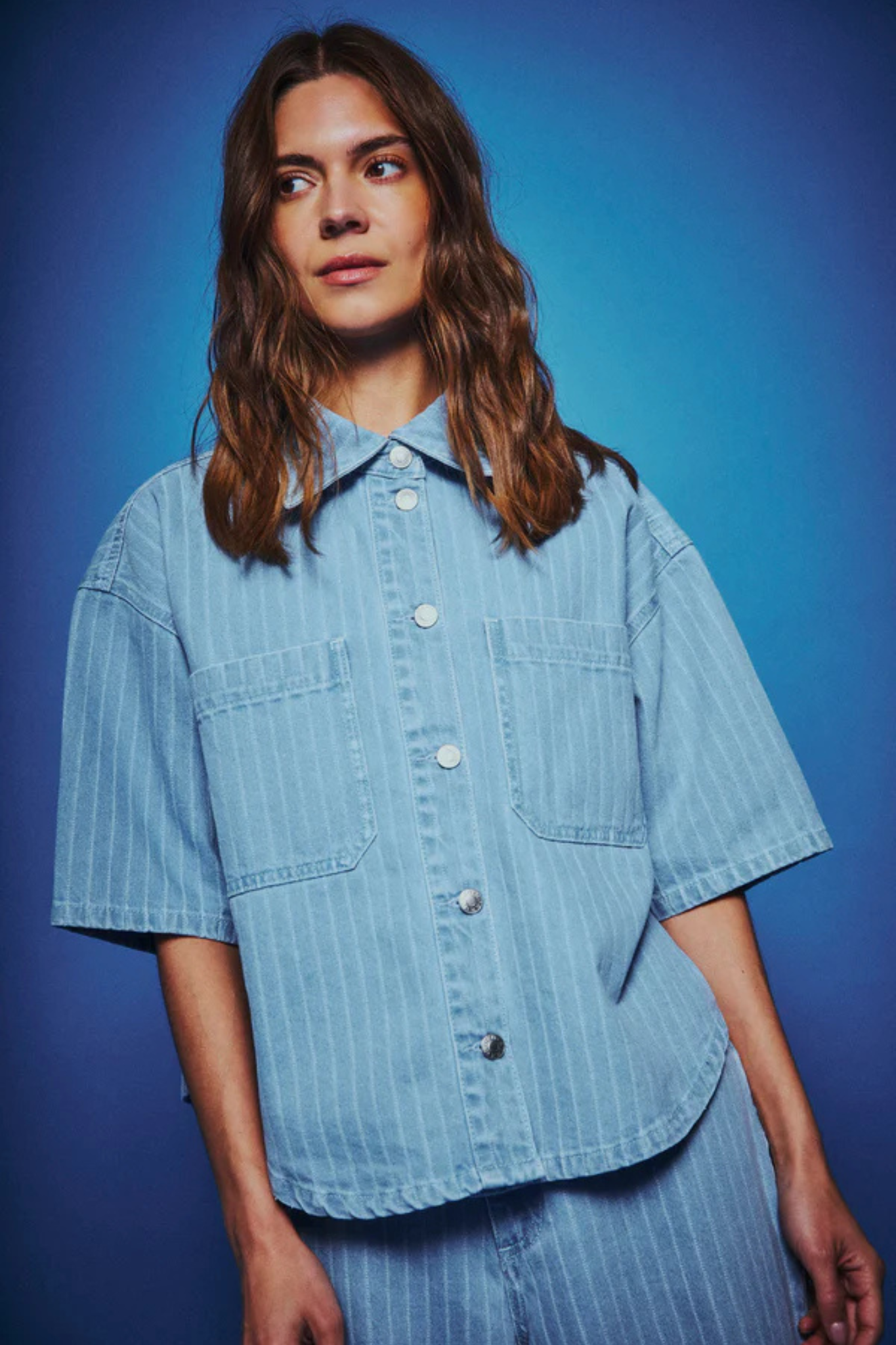 KENZIE DENIM SHIRT - LIGHT BLUE STRIPE