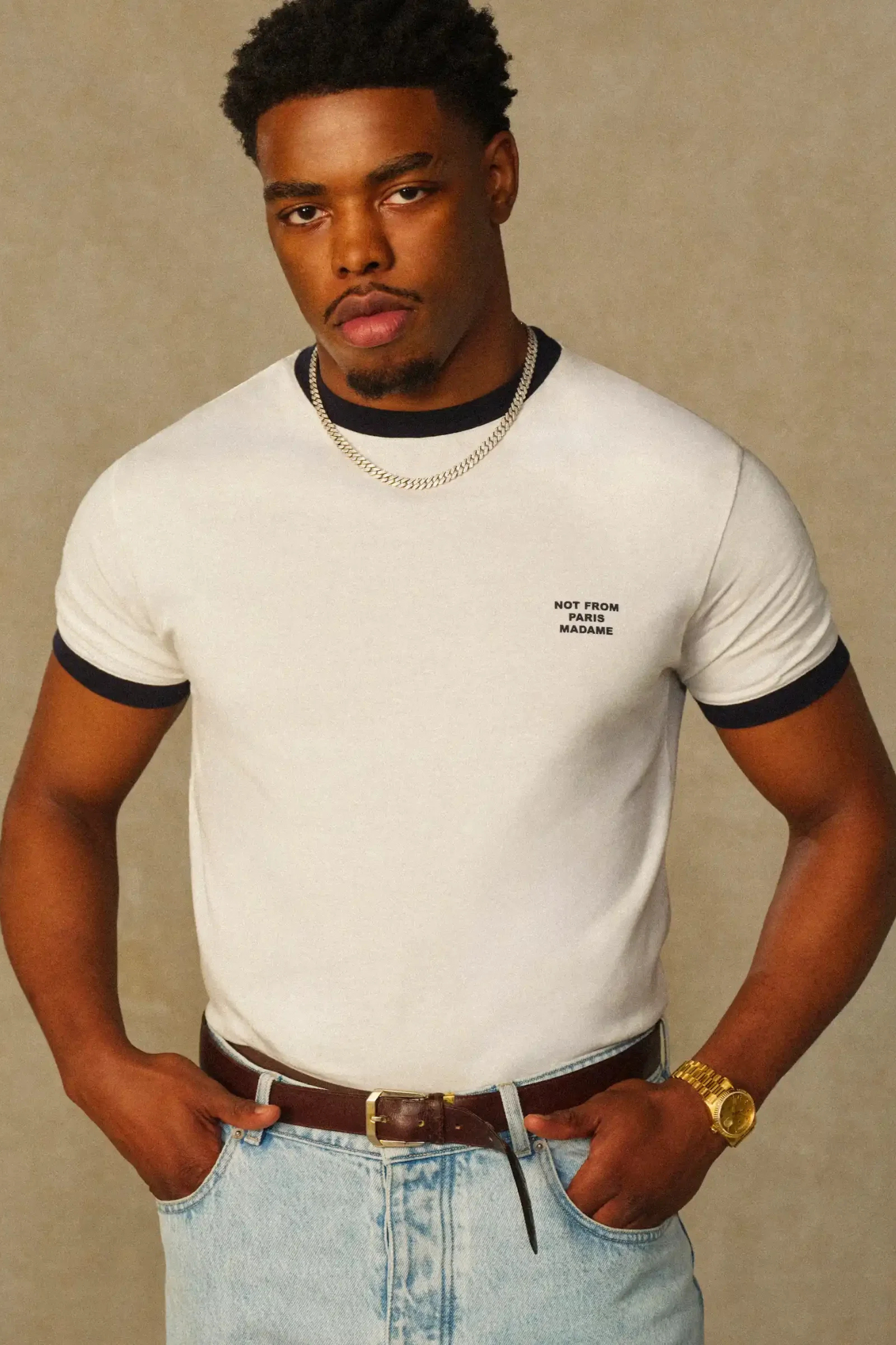 CONTRASTED SLOGAN T-SHIRT - OFF WHITE