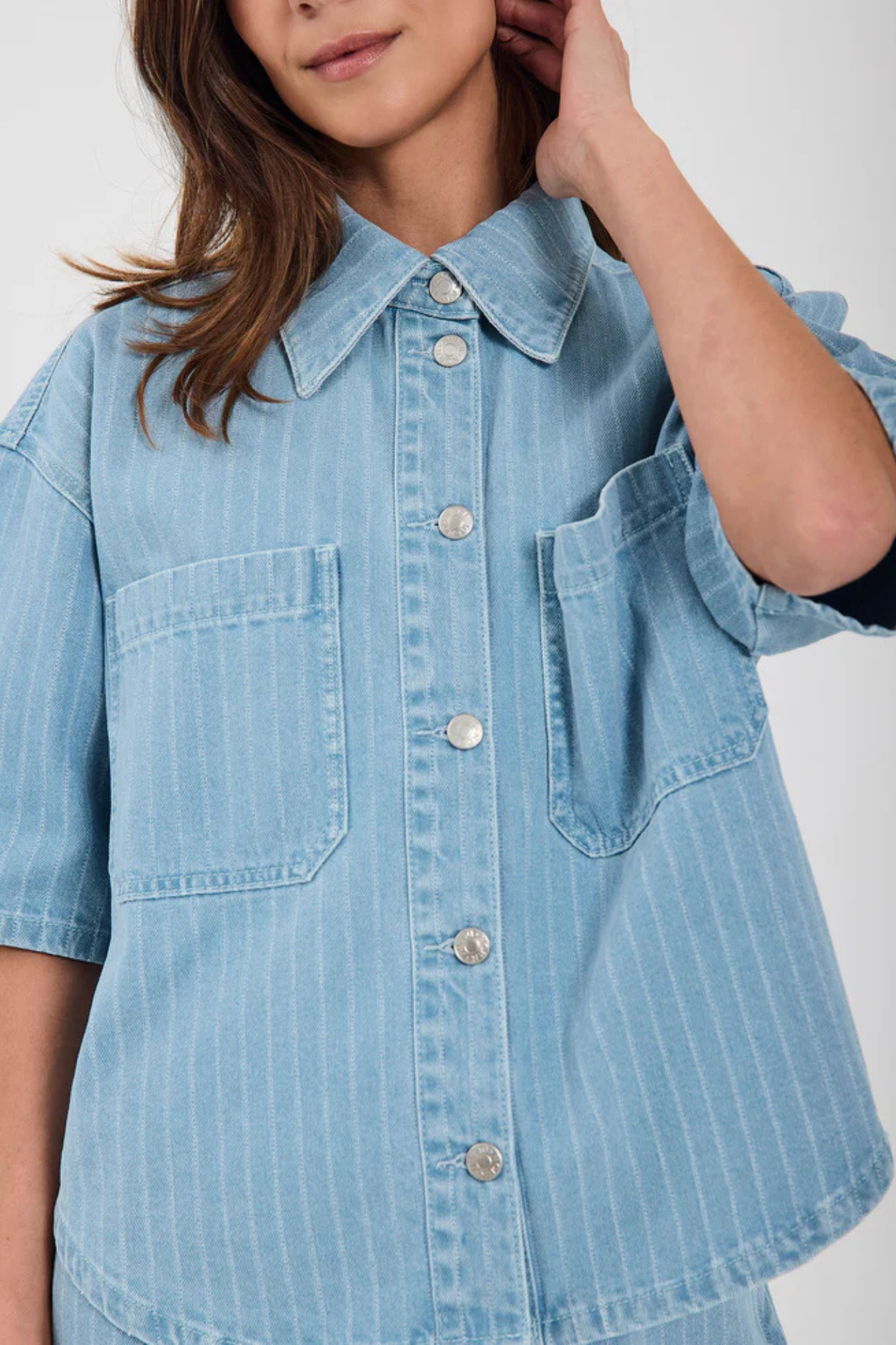 KENZIE DENIM SHIRT - LIGHT BLUE STRIPE