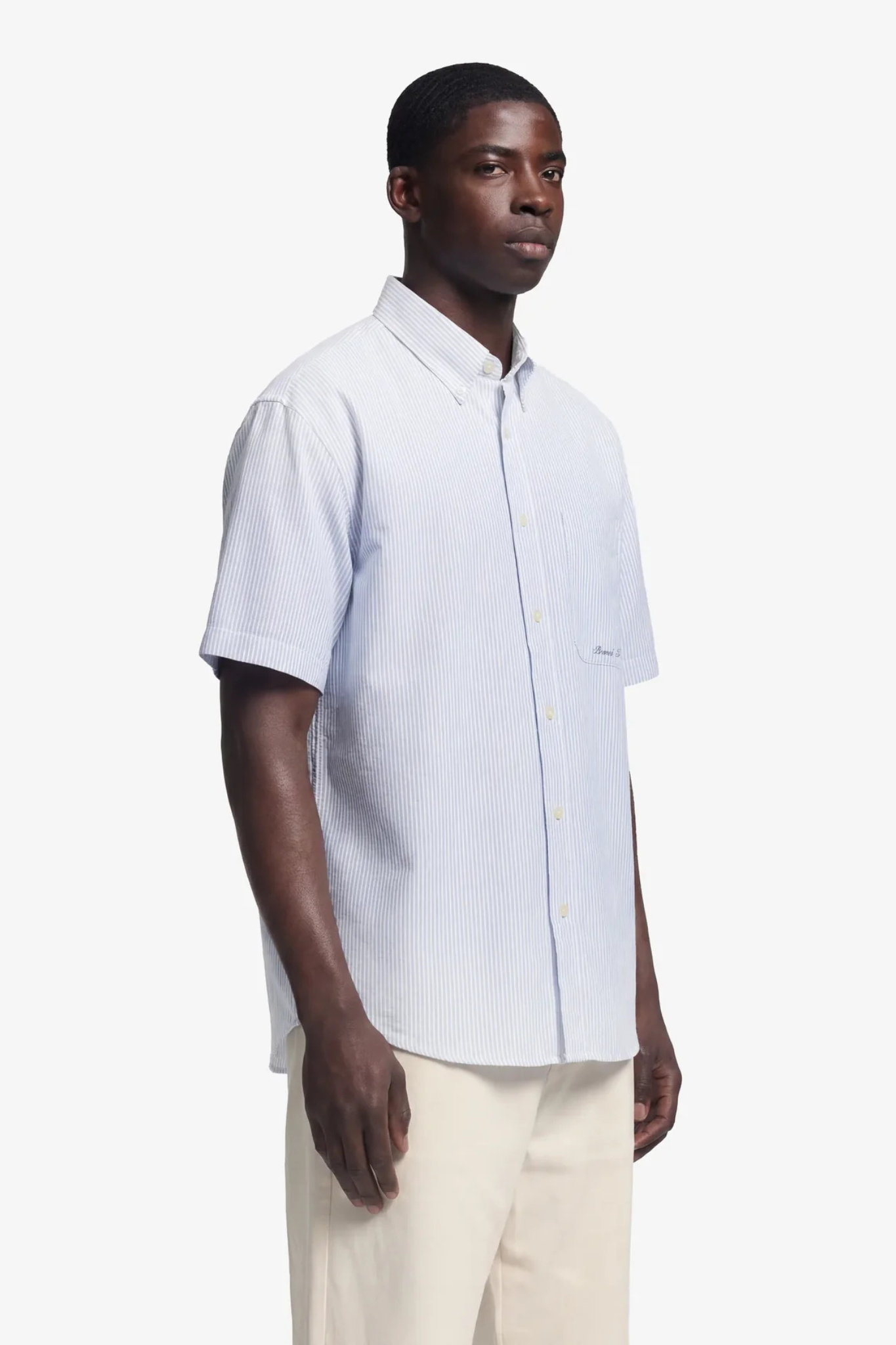 DISTRESSED OXFORD SHIRT SHORTSLEEVE - LIGHT BLUE