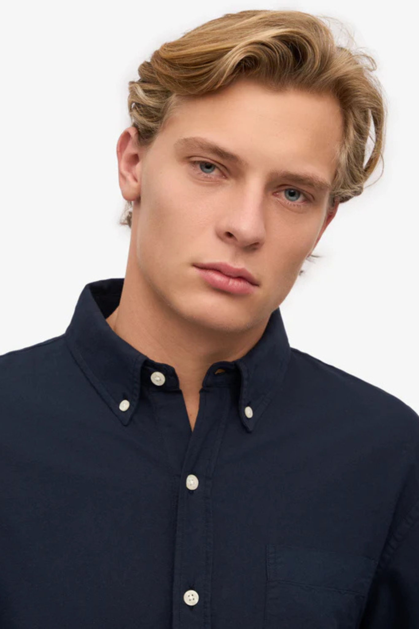 ORGANIC BUTTON DOWN SHIRT - NAVY BLUE