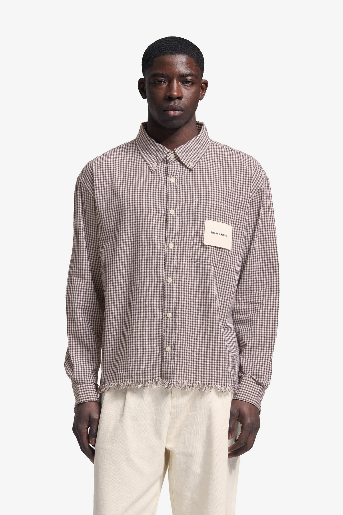 DISTRESSED FARMER'S LS SHIRT - BROWN