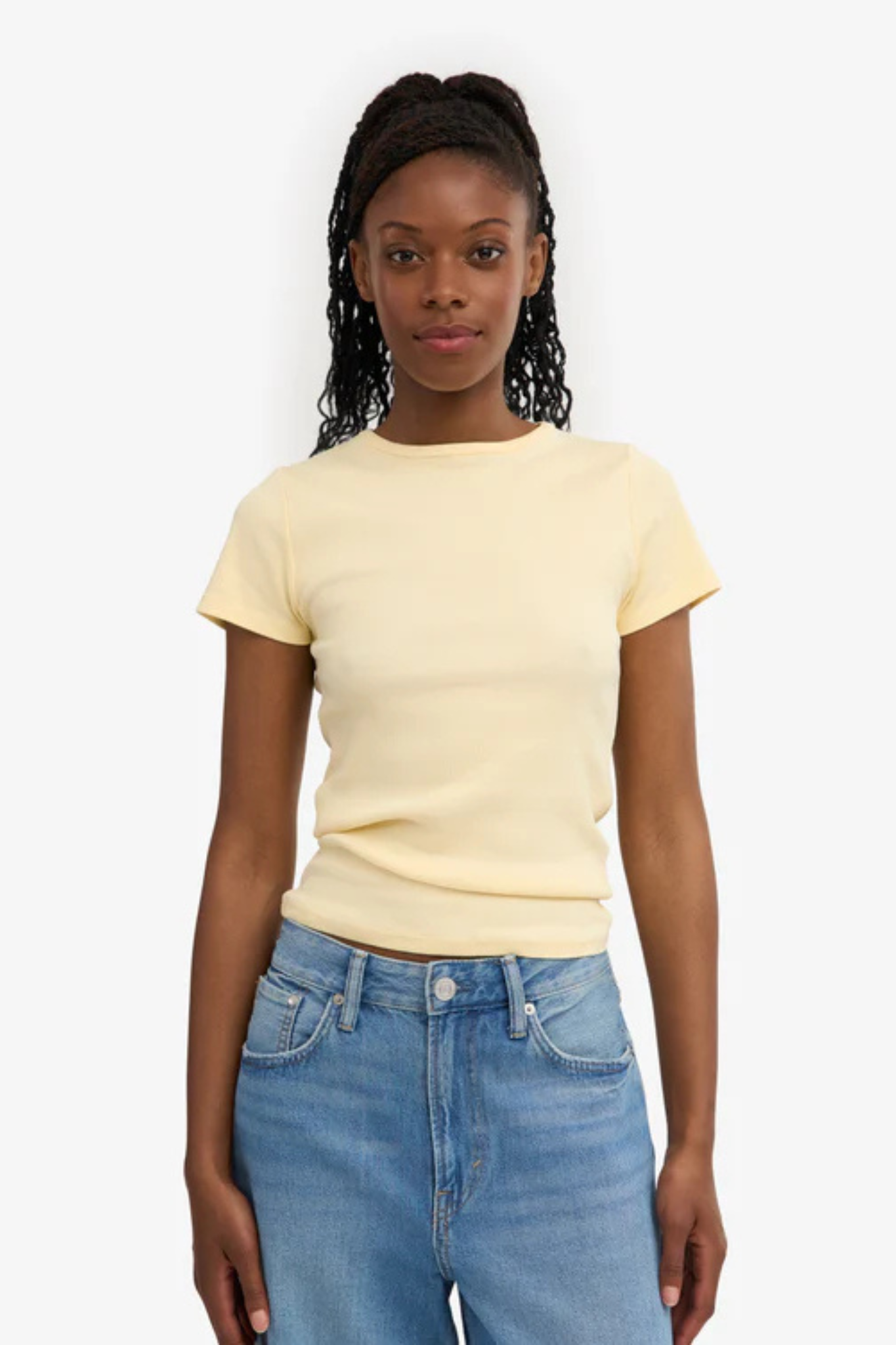 ORGANIC RIB SS T-SHIRT - SOFT YELLOW
