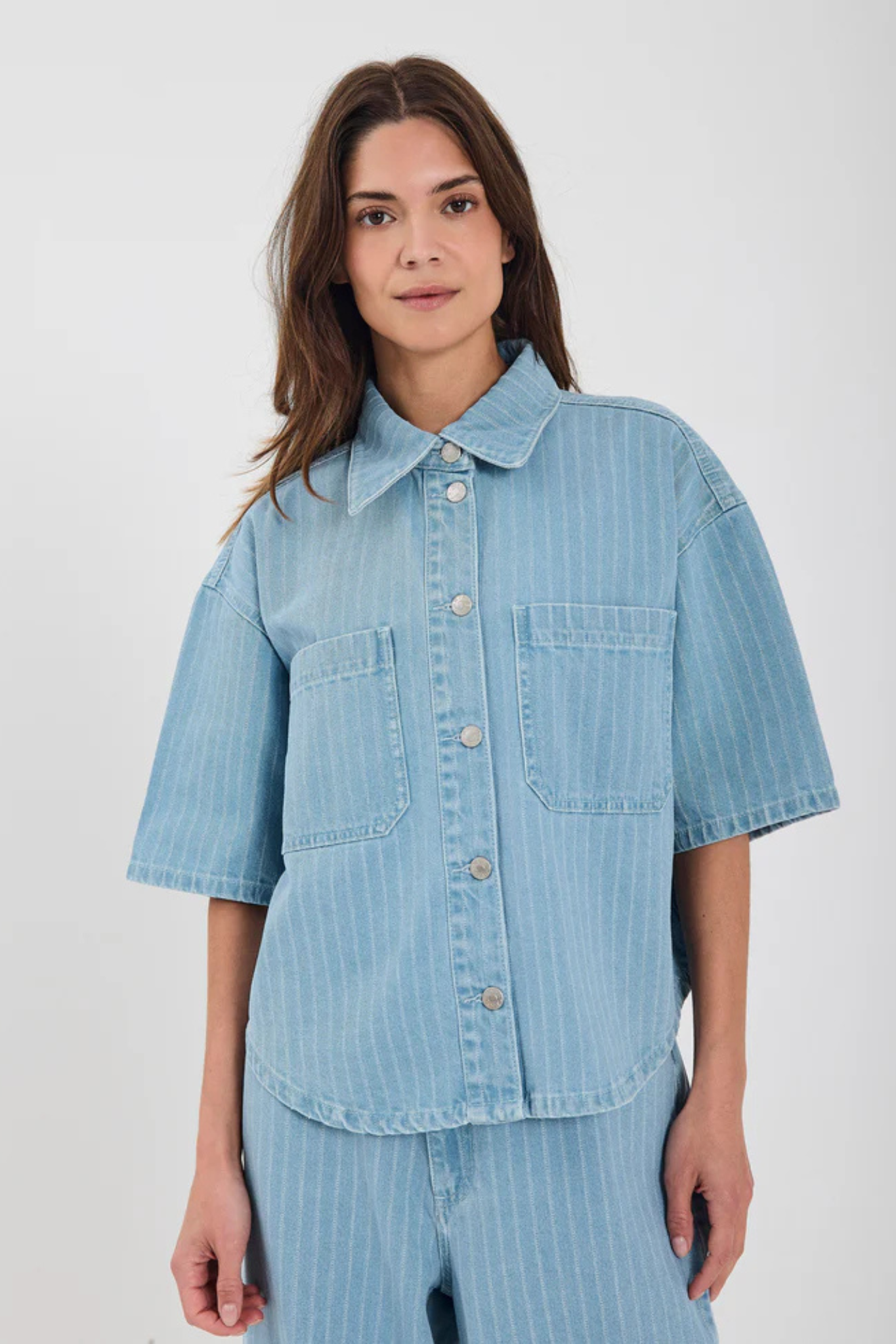 KENZIE DENIM SHIRT - LIGHT BLUE STRIPE