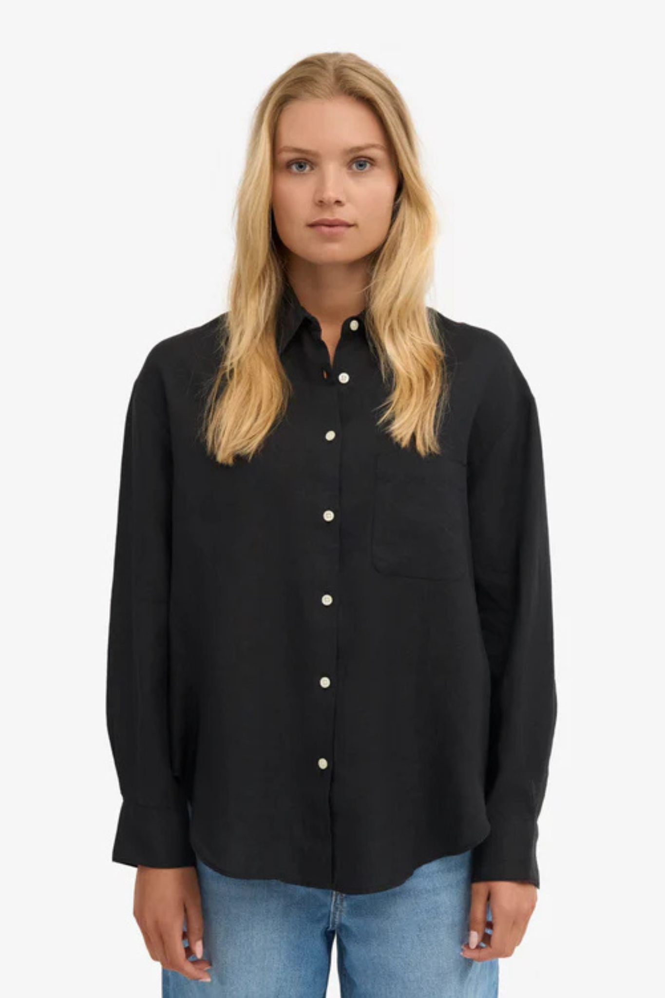 LINEN OVERSIZED SHIRT - DEEP BLACK
