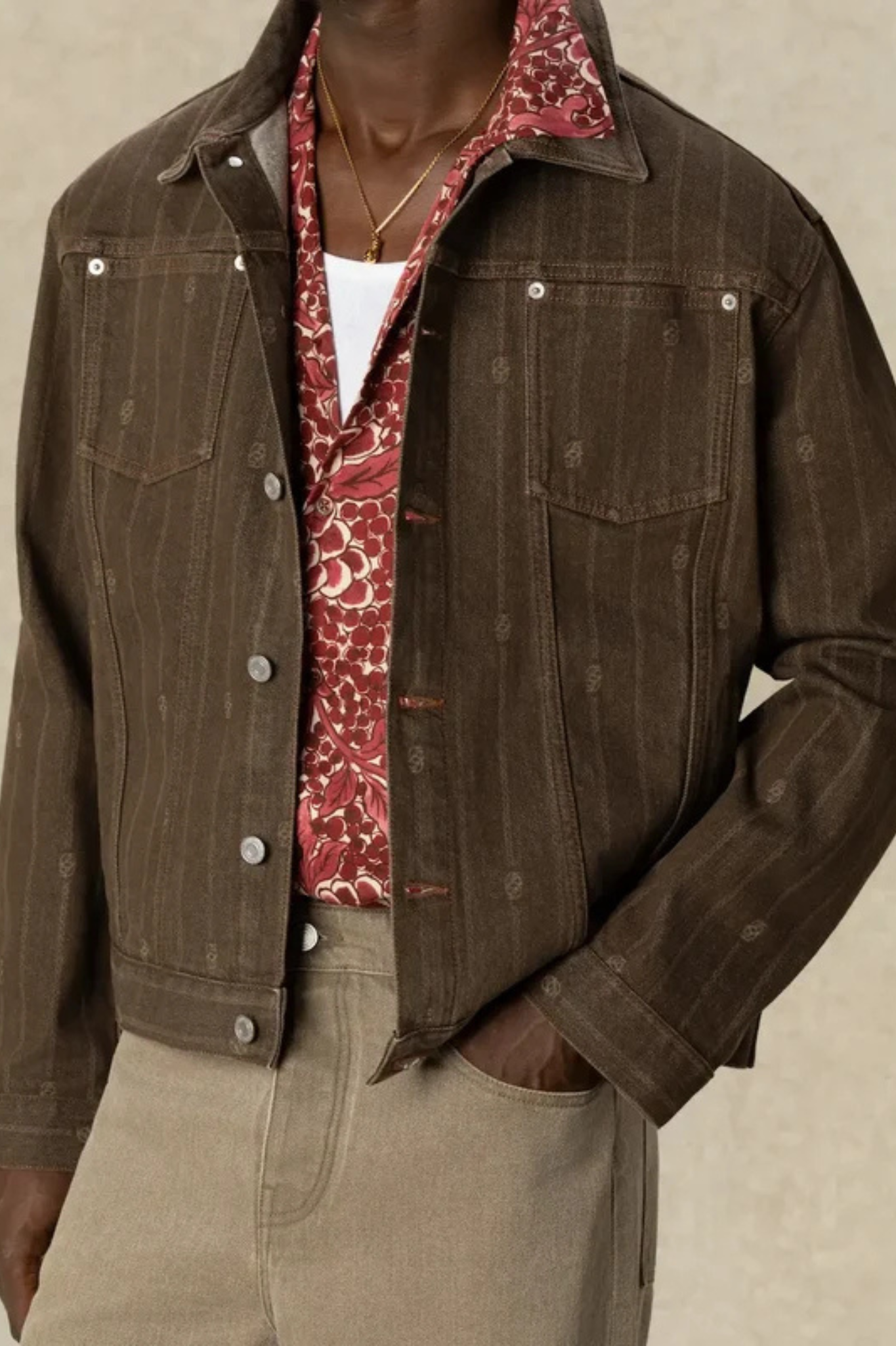 MONOGRAM DENIM JACKET - BROWN
