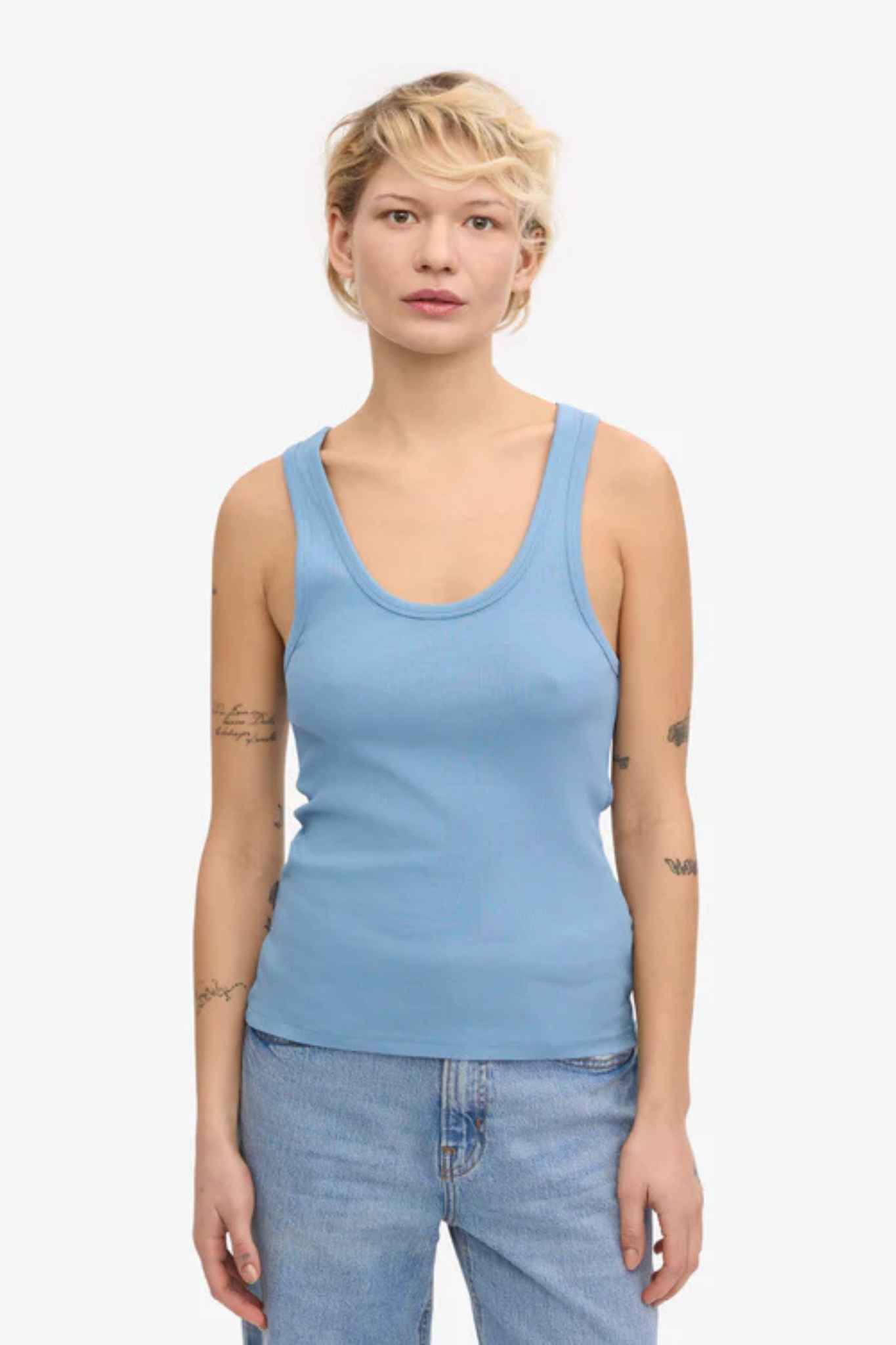 ORGANIC RIB TANK TOP WOMEN - SEASIDE BLUE