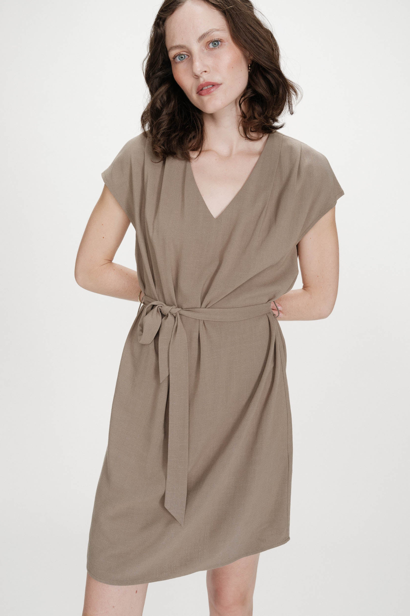 MARILOU V-NECK SHORT DRESS - KHAKI