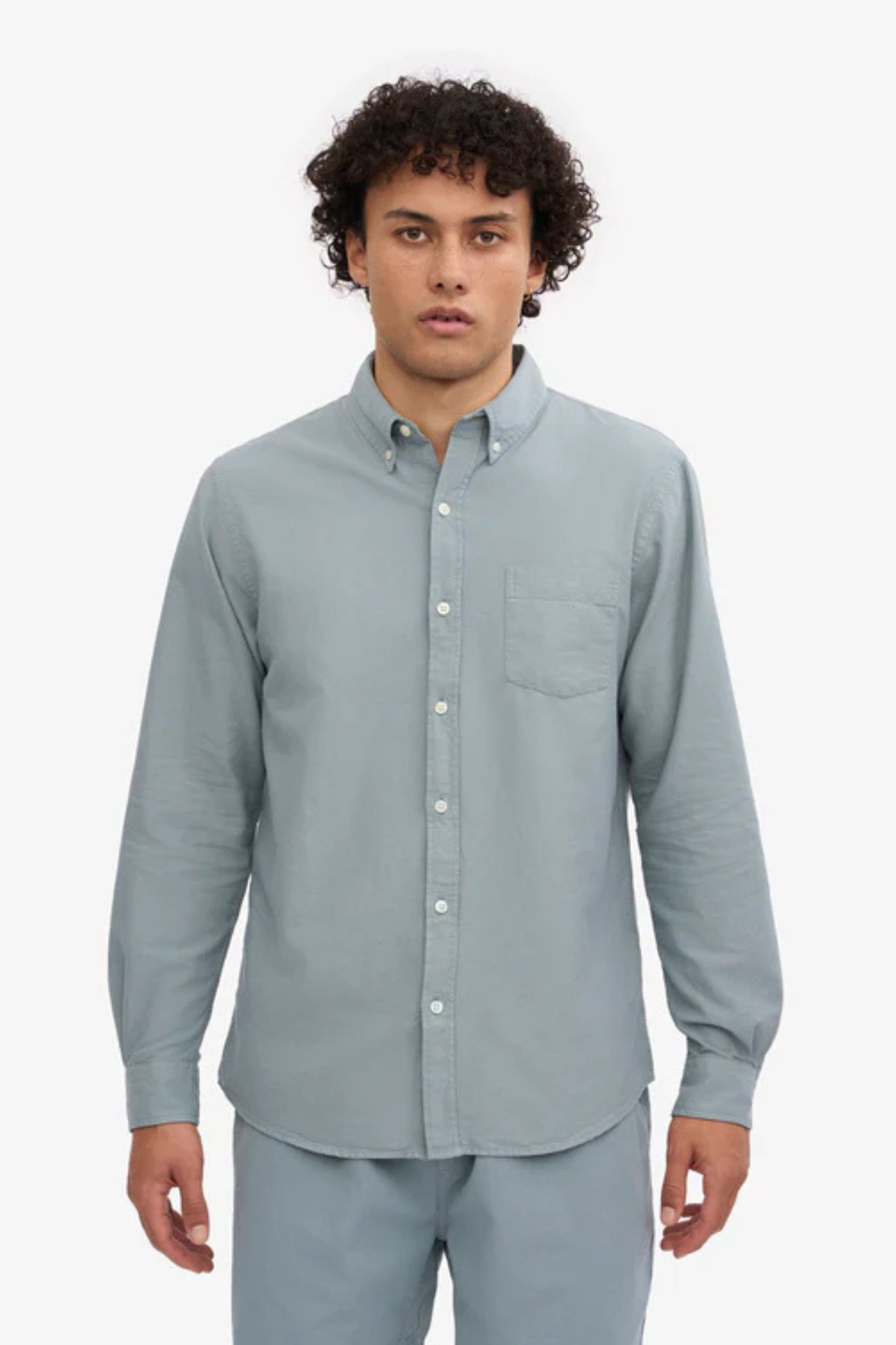 ORGANIC BUTTON DOWN SHIRT - STEEL BLUE