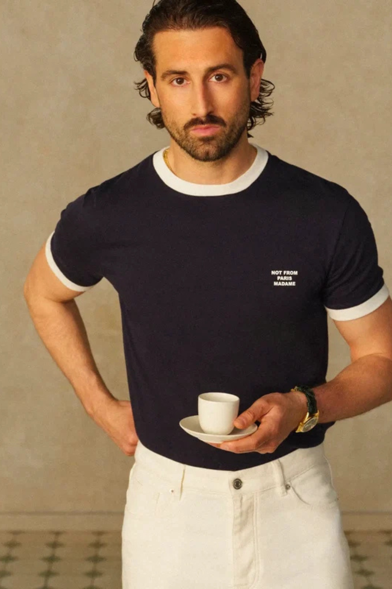 CONTRASTED  SLOGAN T-SHIRT - NAVY