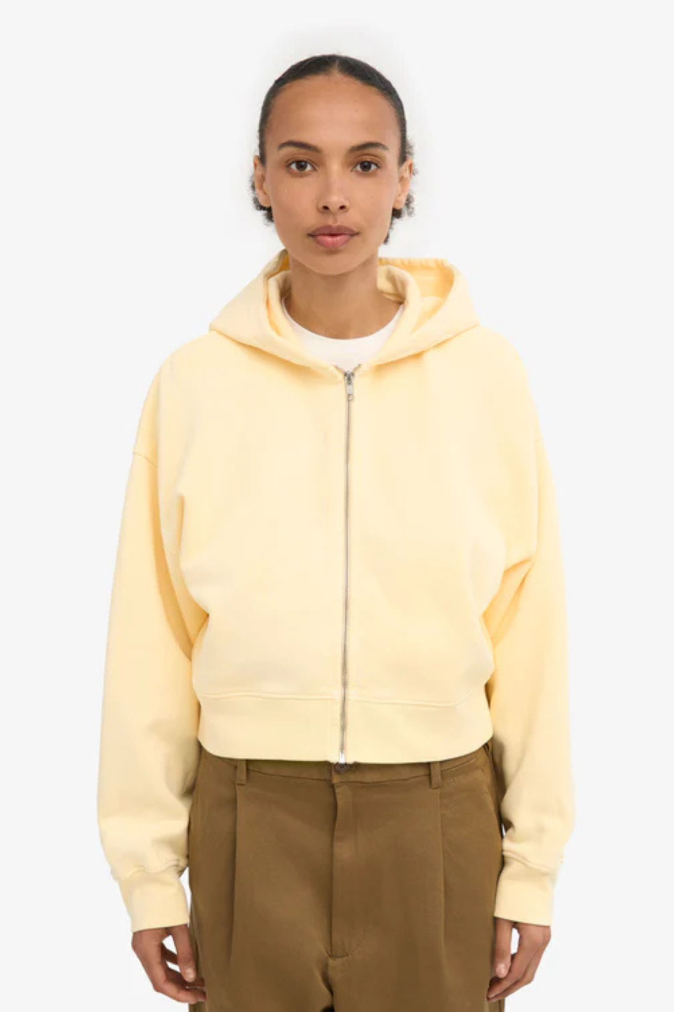 ORGANIC CROP ZIP HOODIE - SOFT YELLOW