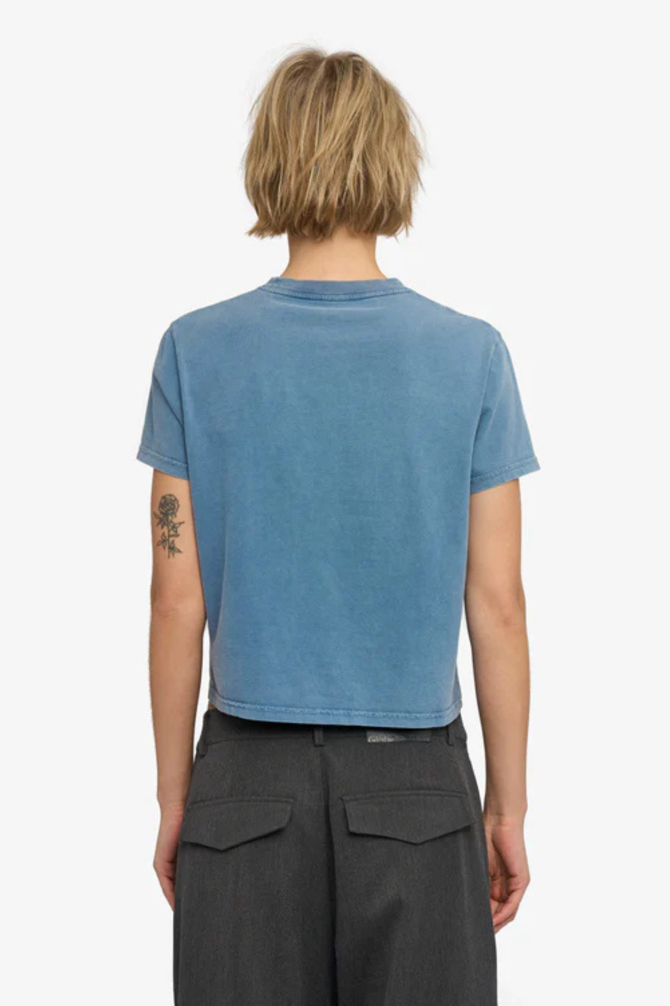 ORGANIC BOXY CROP T-SHIRT - FADED INDIGO