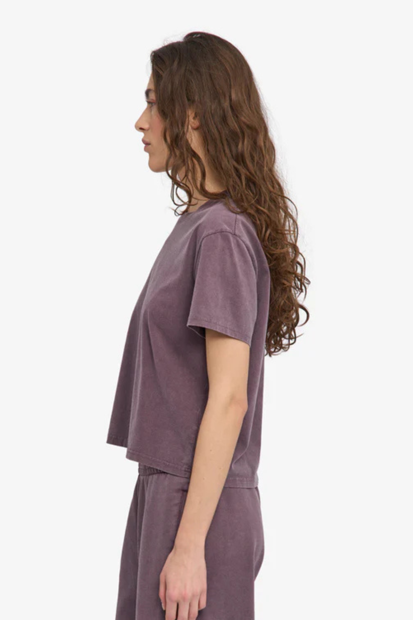 ORGANIC BOXY CROP T-SHIRT - FADED GRAPE