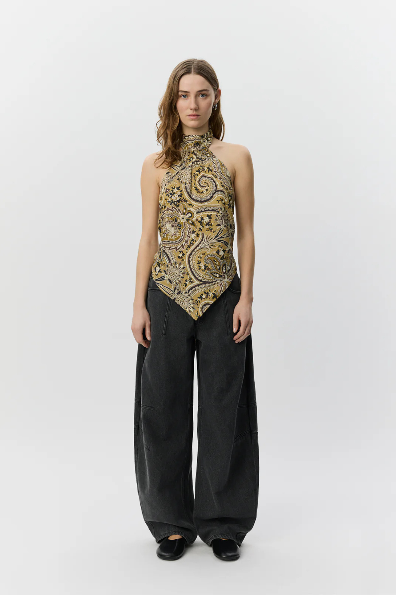 RAE PAISLEY PRINTED HALTERNECK TOP  - BRONZE MIX PAISLEY