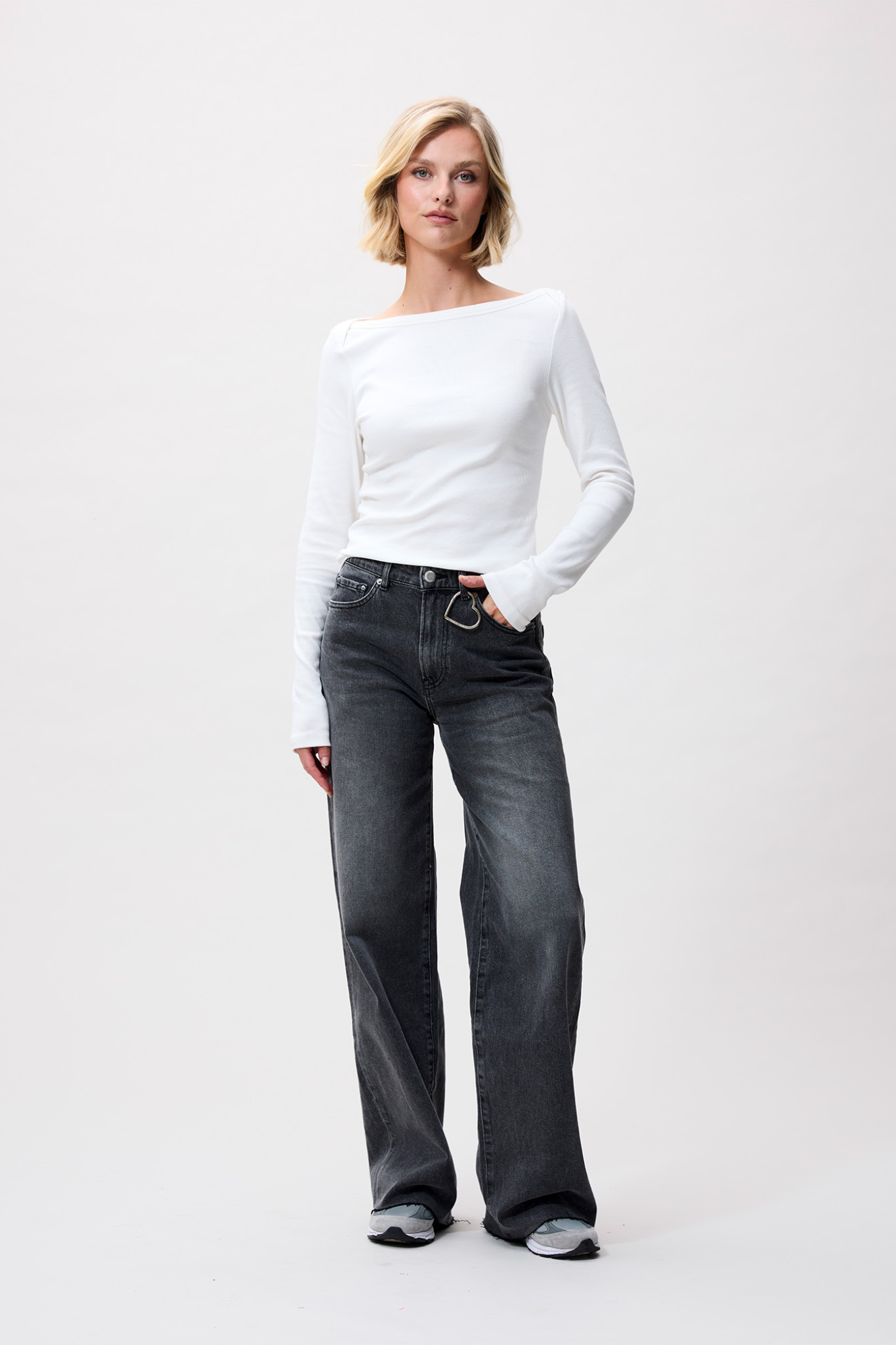 BOATNECK RIB LONG SLEEVE TOP - OFF WHITE