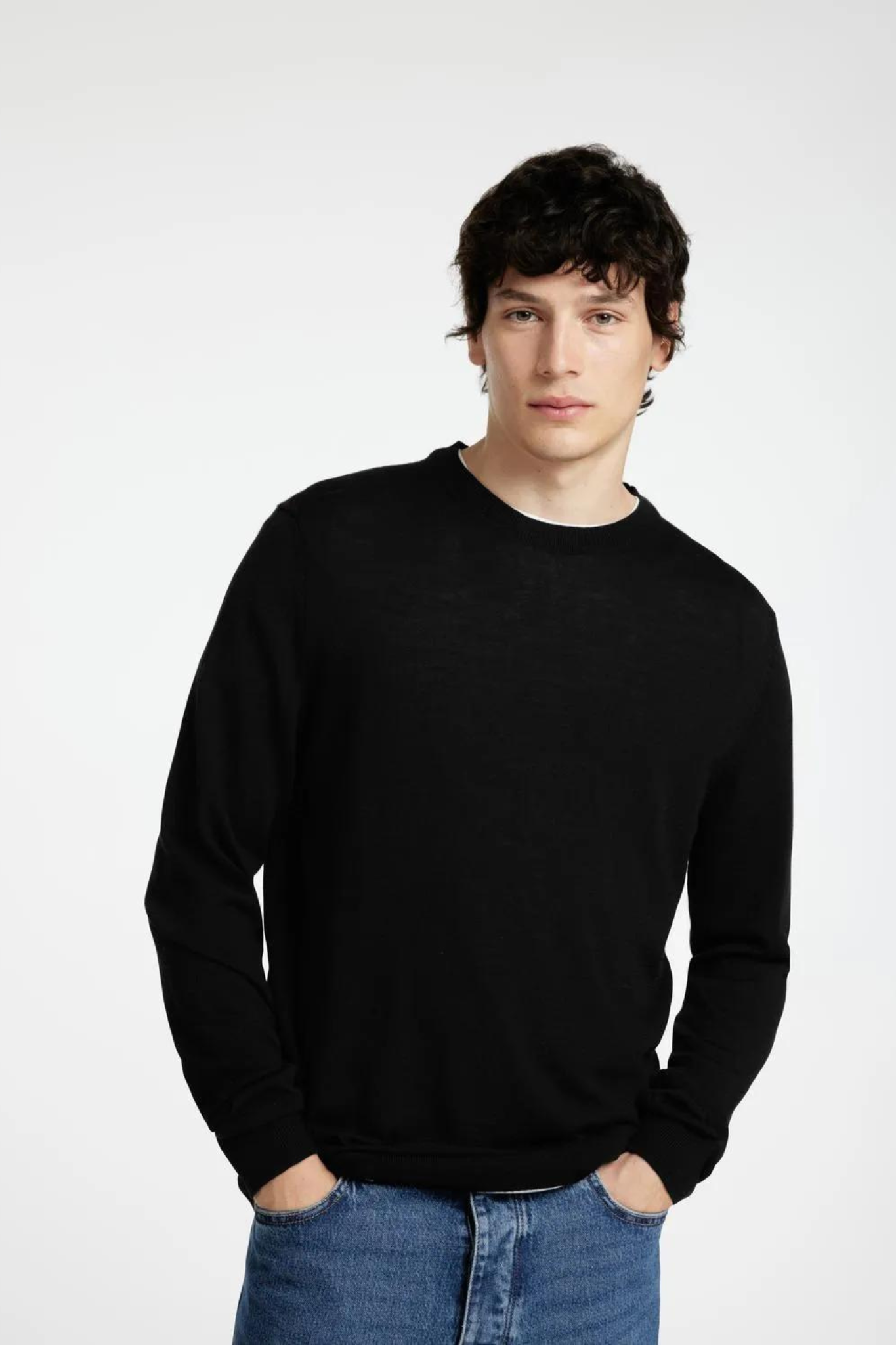 SLHTRAY LS KNIT MERINO CREW NECK - BLACK