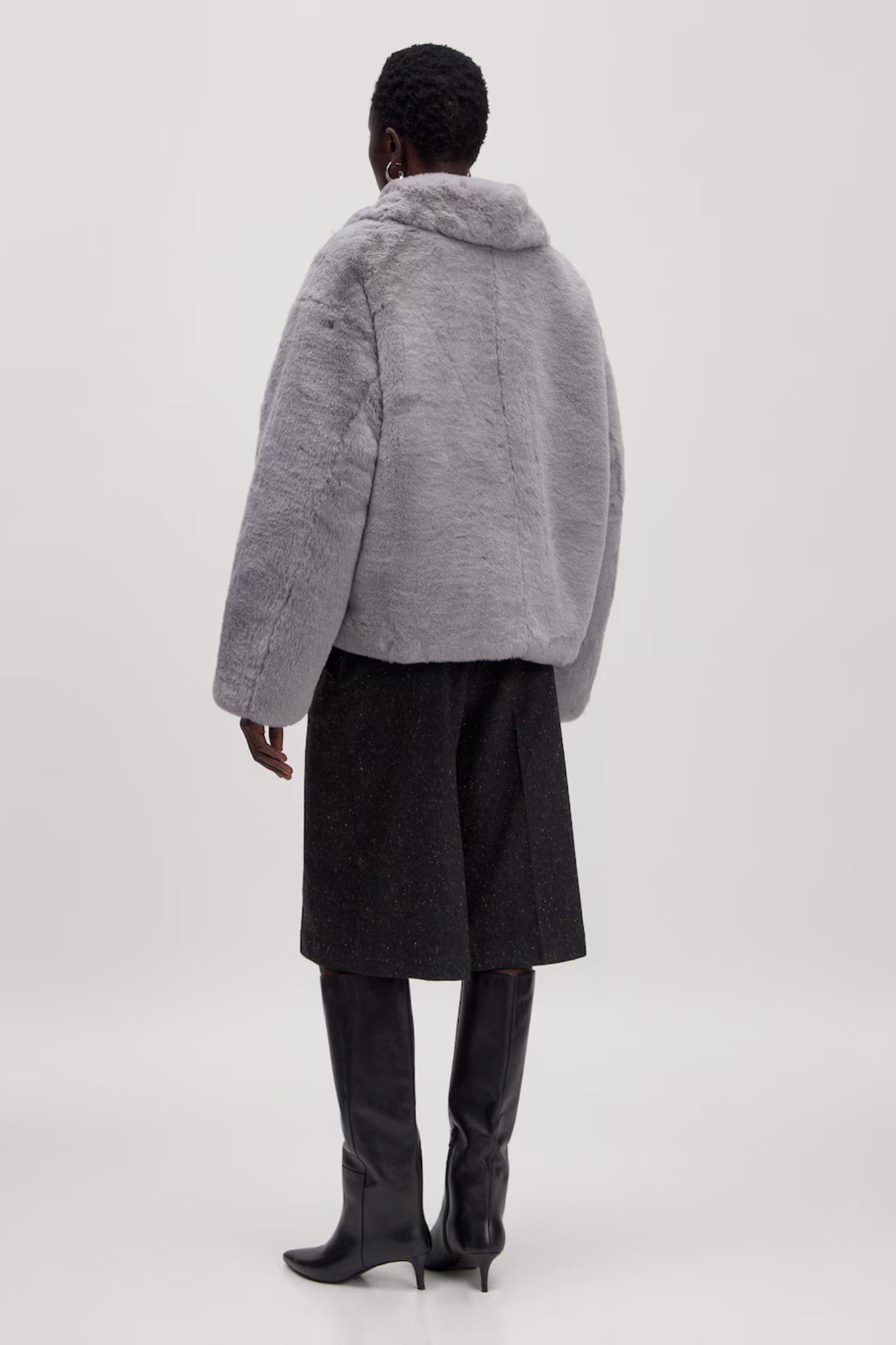 CARLY FUR JACKET - SILVER GREY