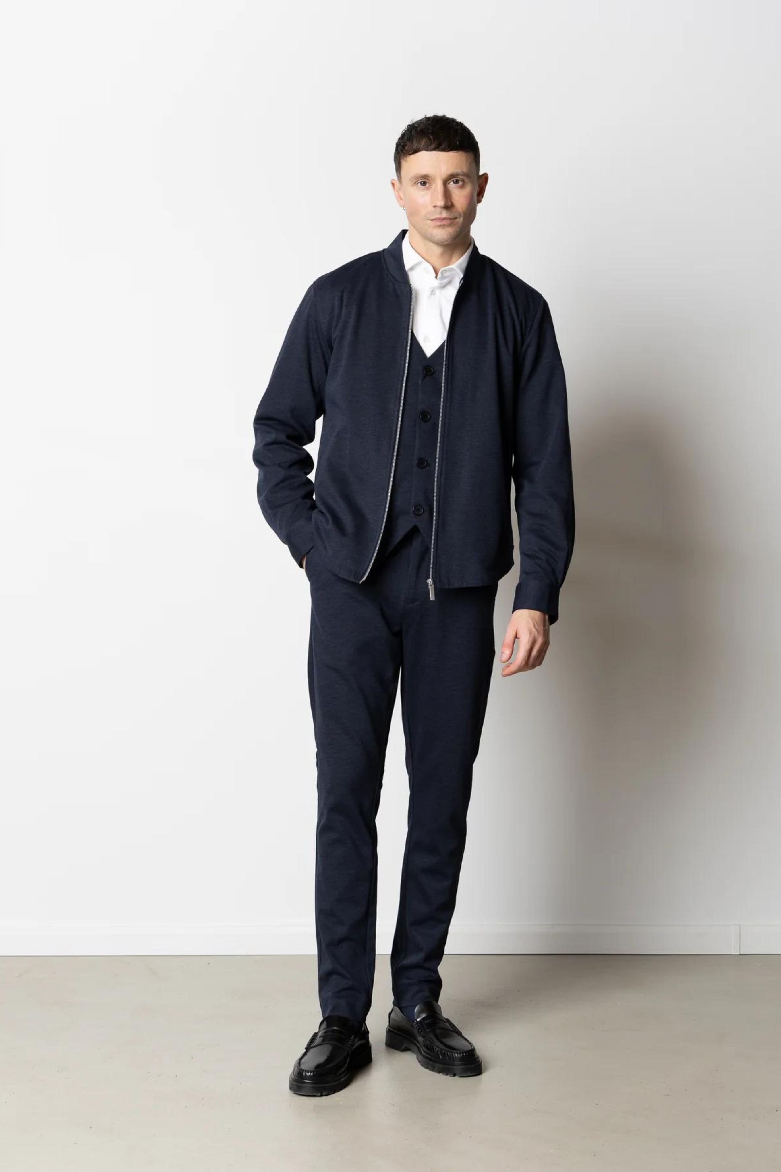 BRENDON JERSEY JACKET - NAVY