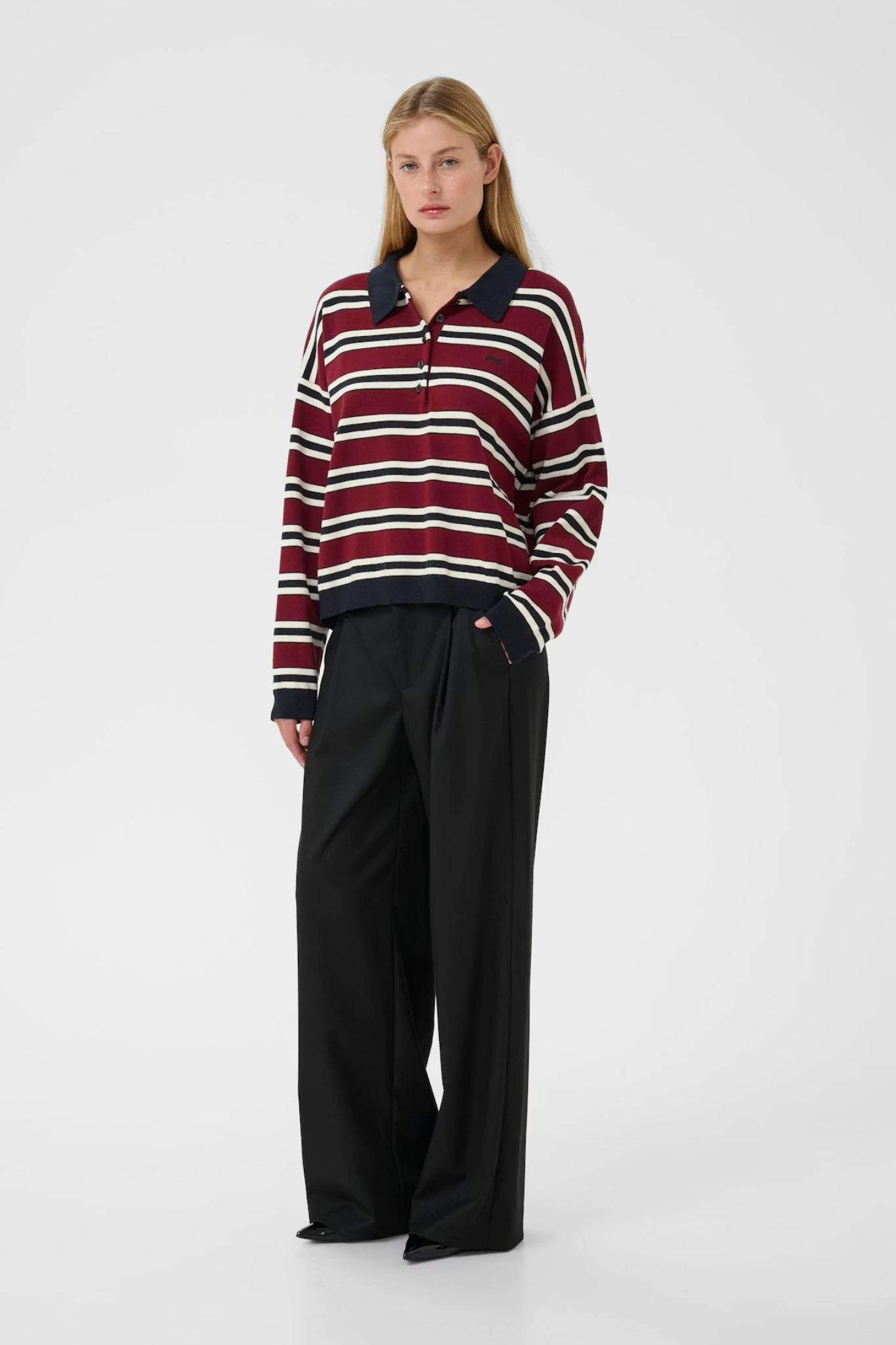 PAIGE POLO PULLOVER - CABERNET/ SKYCAPTAIN/ EGRET