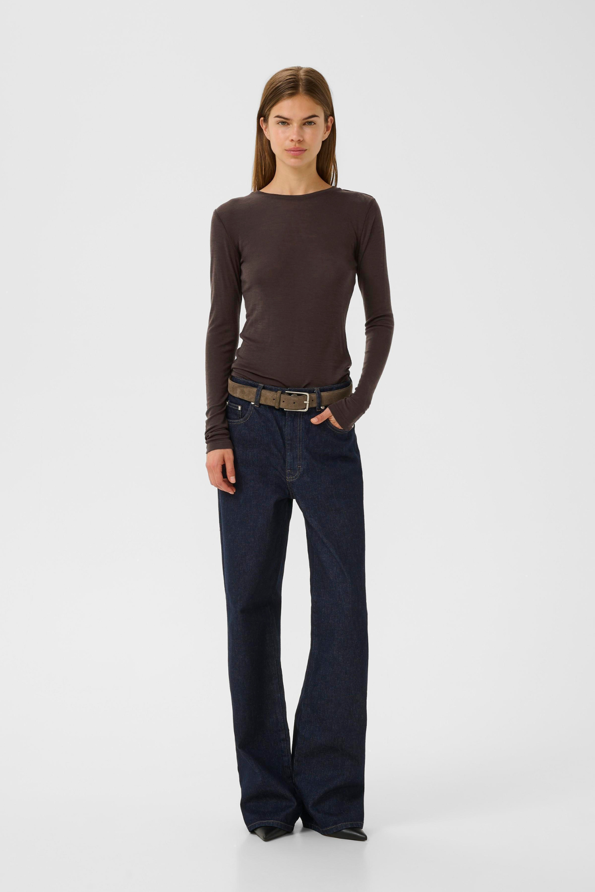 NINIA LS WOOL ROUNDNECK TOP - CHOCOLATE TORTE