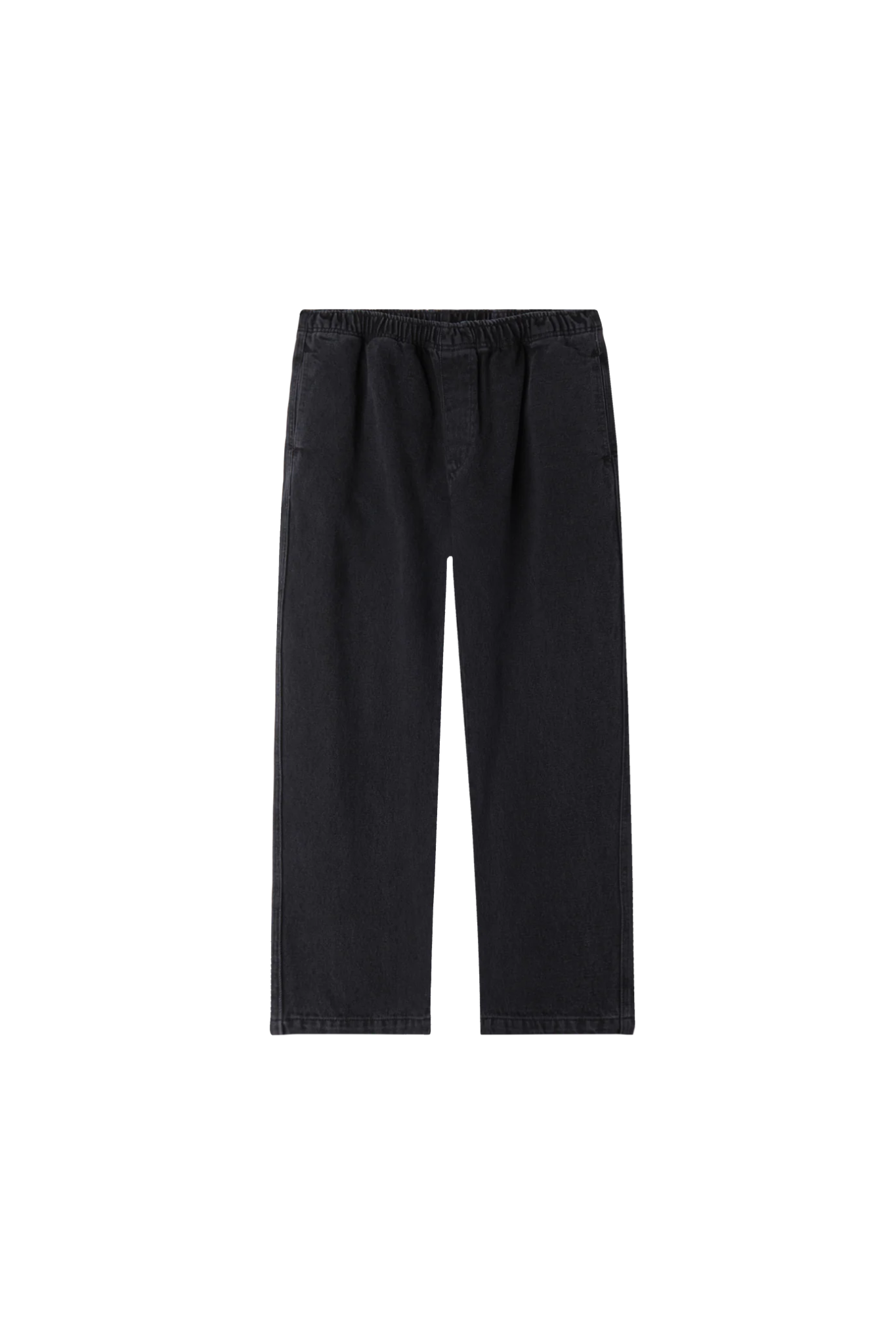 OBEY denim easy pants in faded black. Front flatlay view