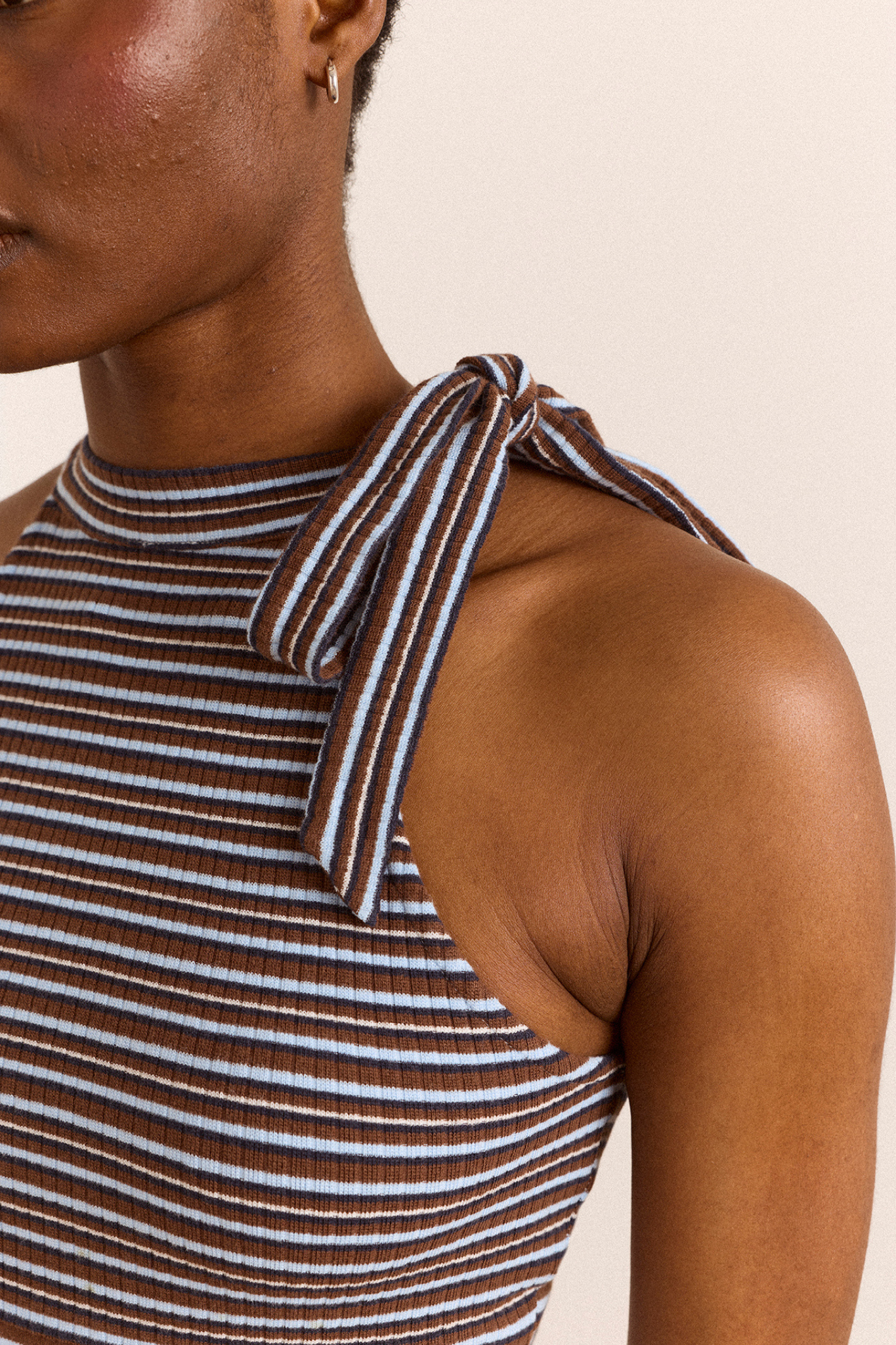 ORIANA HIGH NECK TANK TOP - BLUE STRIPE