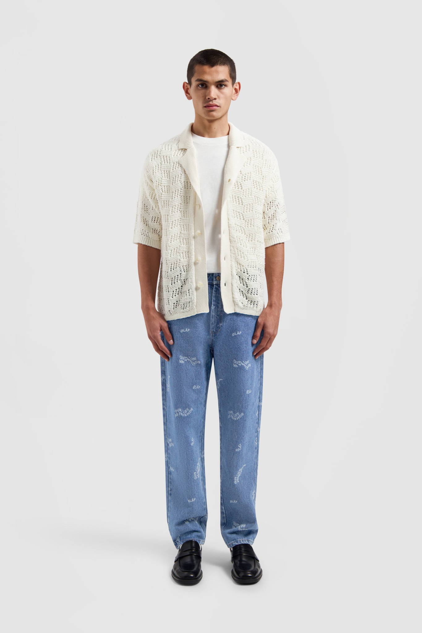 CHECK KNITTED SS SHIRT MEN - OFF WHITE