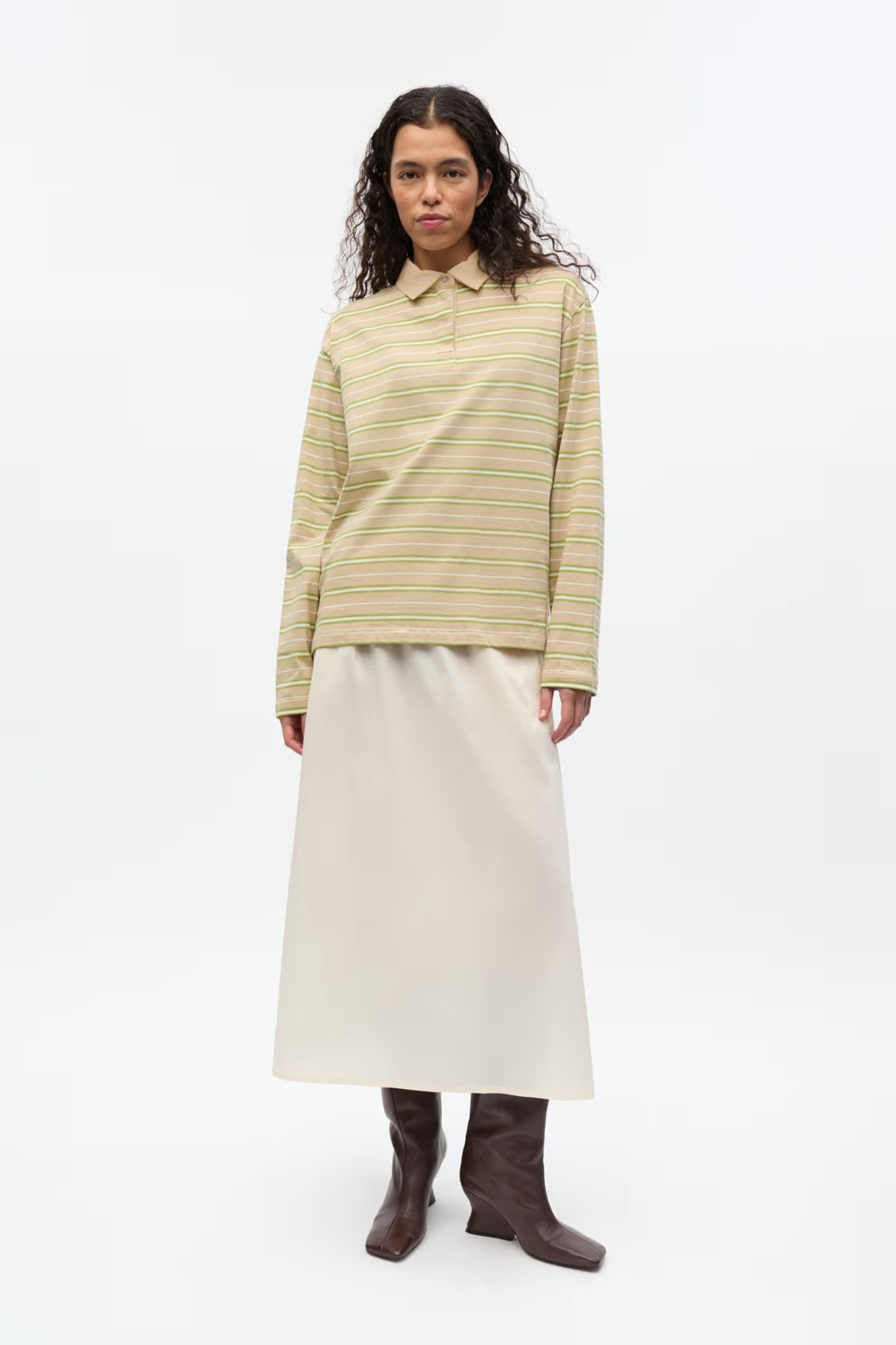 KULLA LS POLO ST - PALE FERN STRIPE