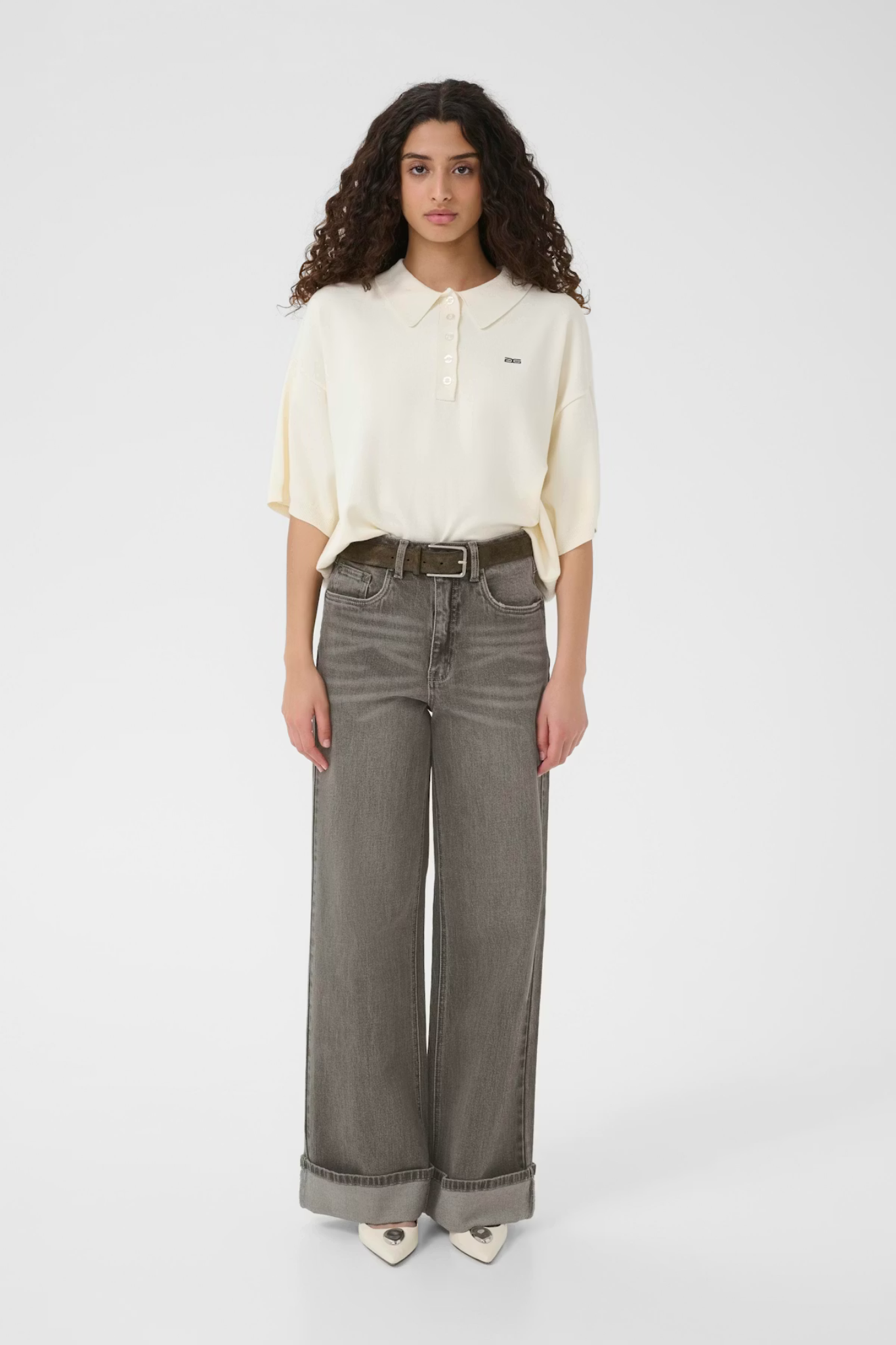 SARA HW WIDE JEANS - WASHED LIGHT GREY