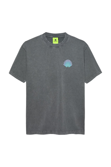 New Amsterdam grey logo t-shirt with logo in blue. Front flatlay view