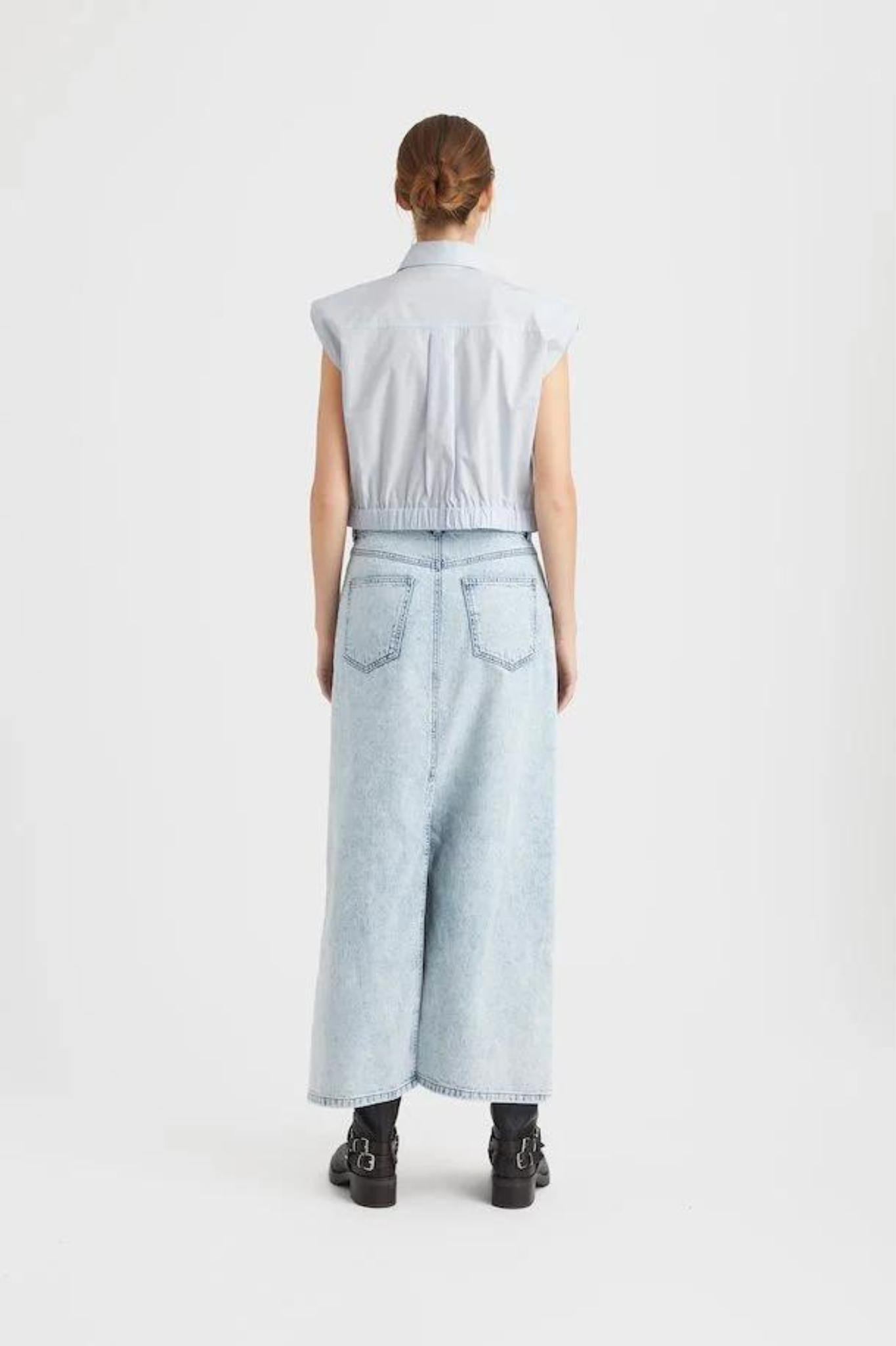 MILYGZ HW LONG SKIRT - MID BLUE WASHED