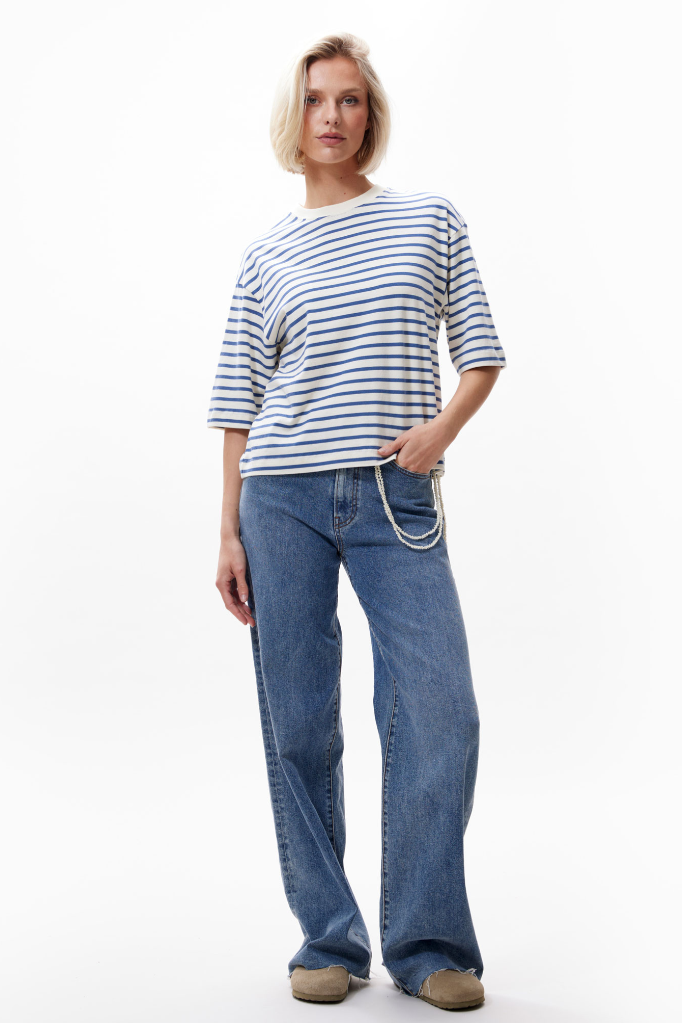 STRIPED LOOSE FIT T-SHIRT - BIJOU BLUE