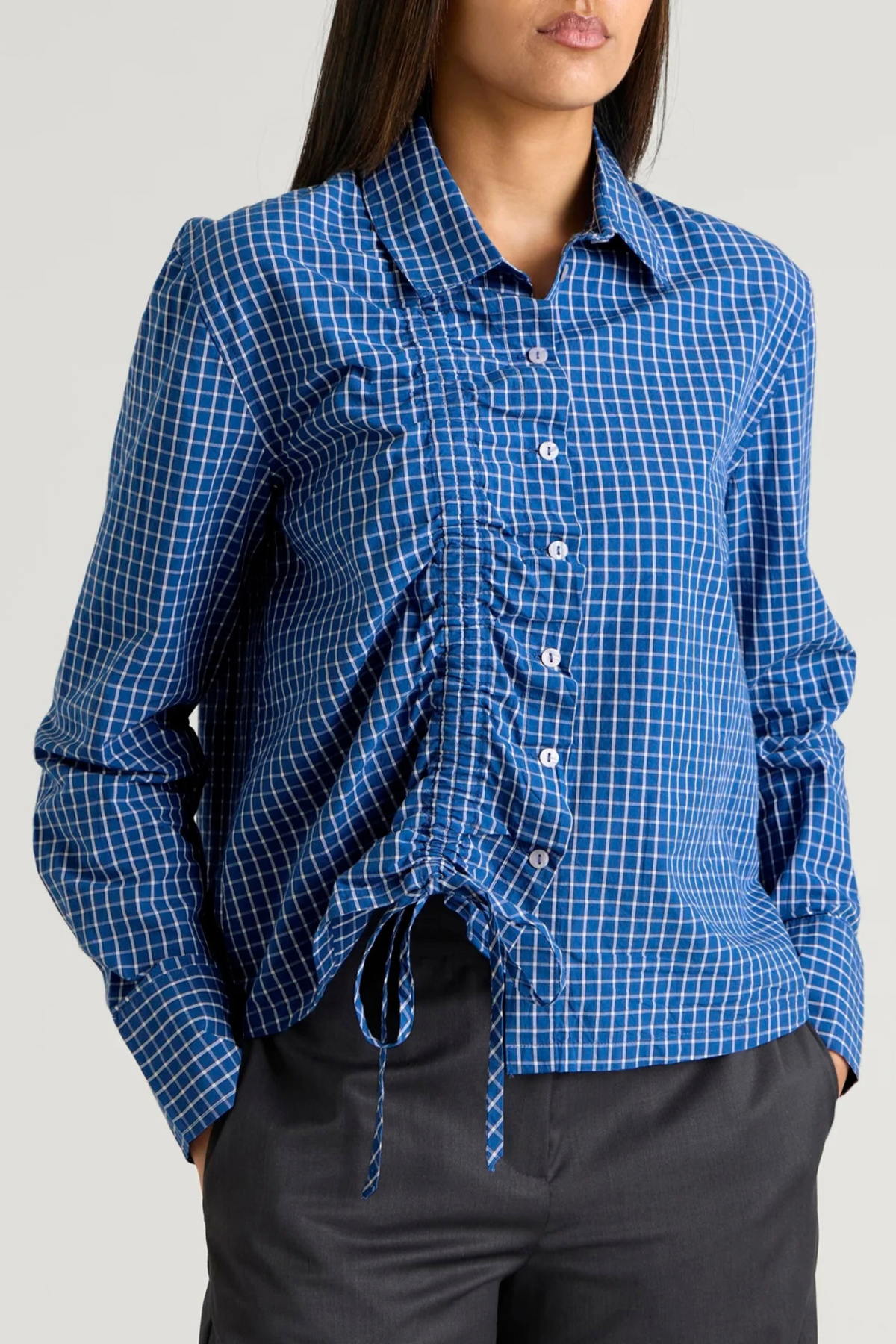 TALIA RUCHED SHIRT - BLUE CHECK