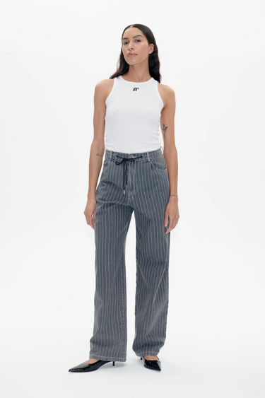 NANNY - GREY PINSTRIPE DENIM