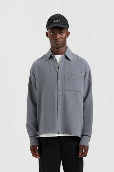 DOUBLE FACED BOXY SHIRT - GREY