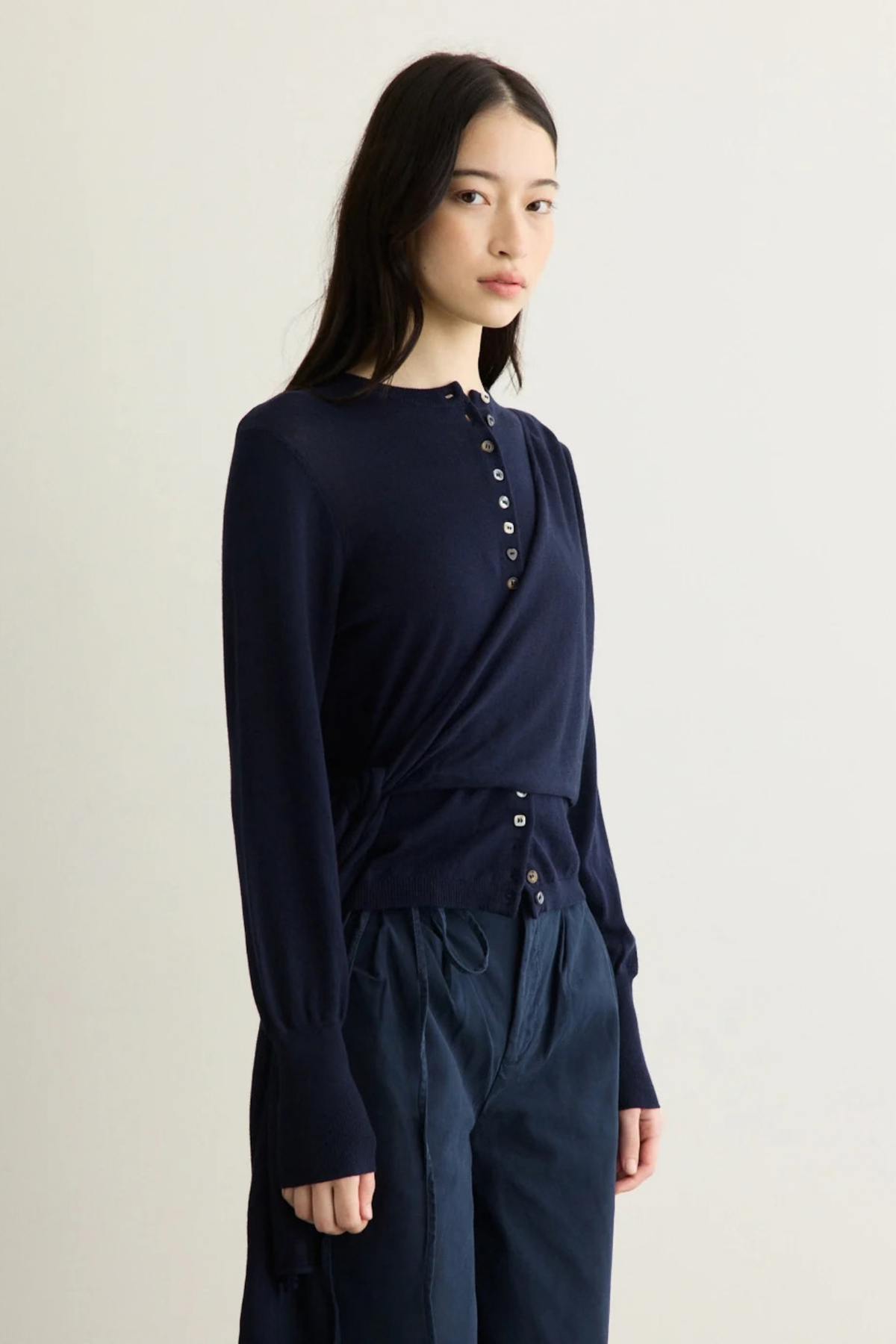 VENNA WRAP MERINO WOOL CARDIGAN - NAVY