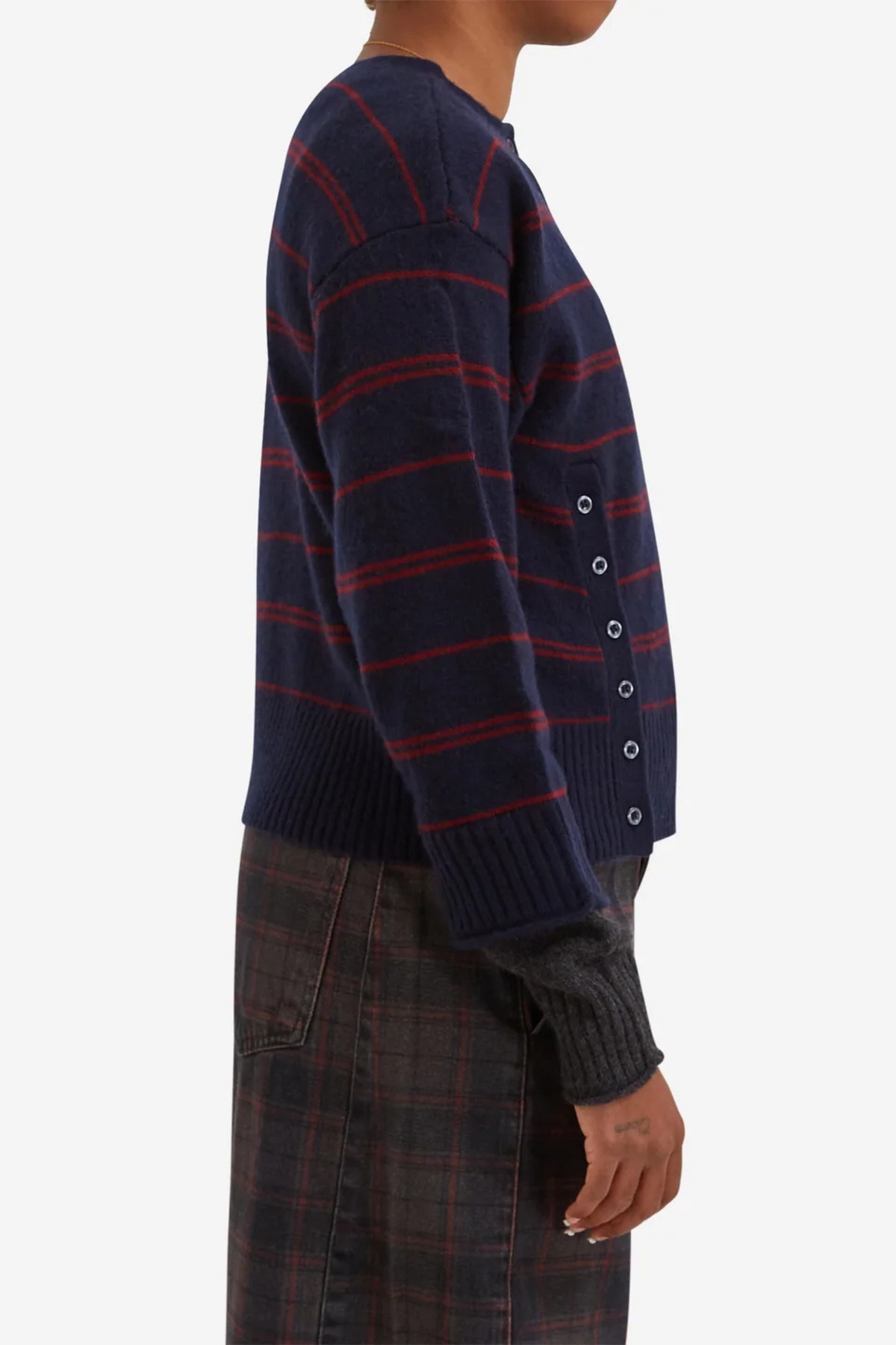 CARDIGAN FRANNY EN LAINE MÉRINOS - RAYURES MARINE
