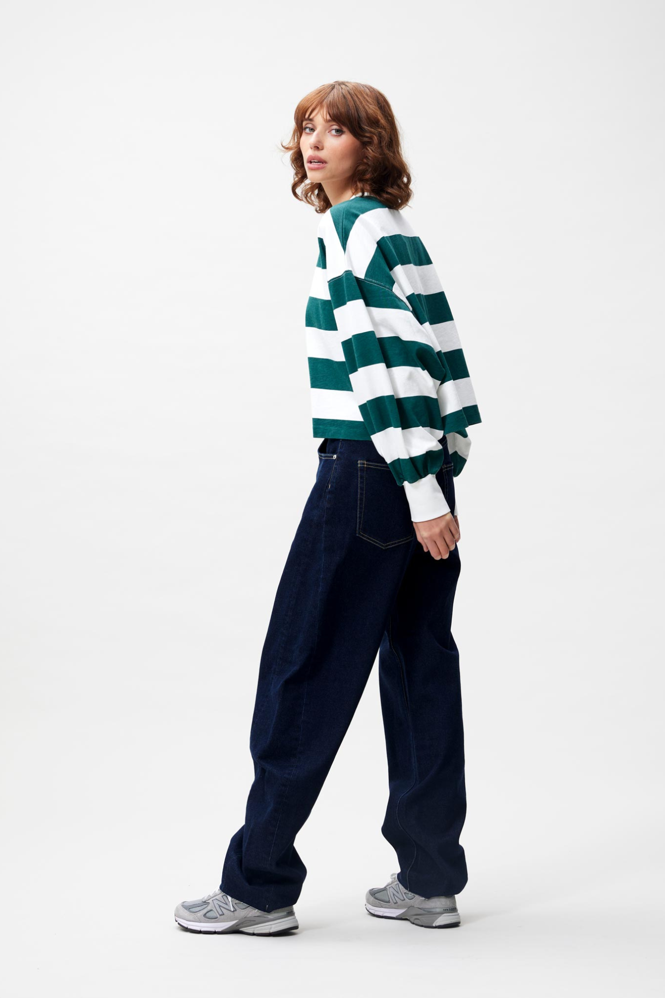 OVERSIZED STRIPED LONG SLEEVE T-SHIRT - SEA MOSS