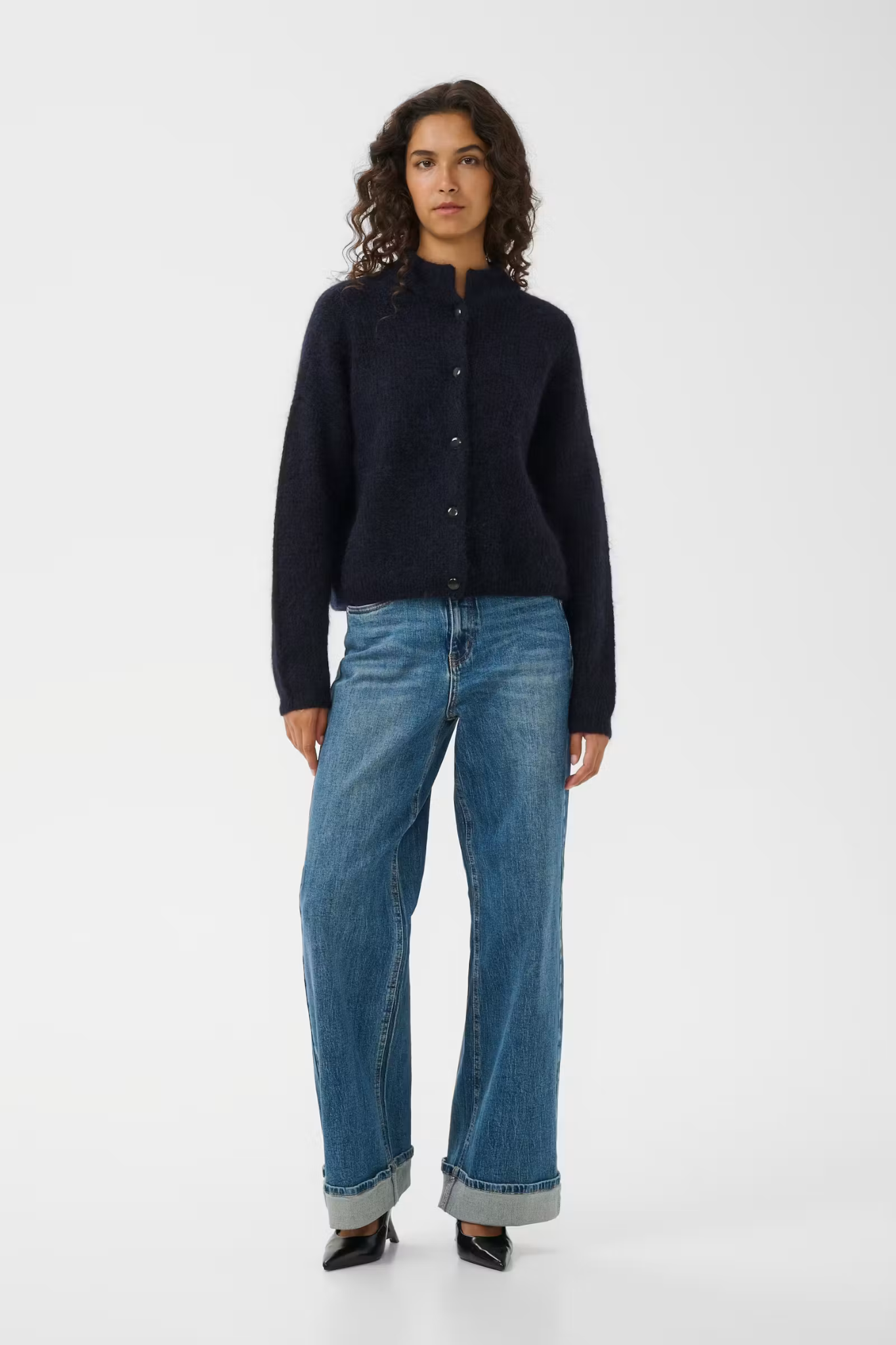 SARA HW WIDE JEANS - WASHED MID BLUE