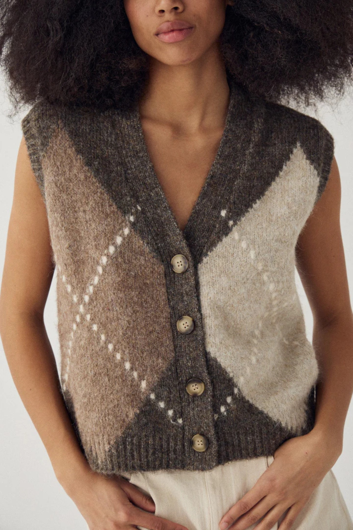 LAIANA KNIT VEST - ASH BROWN MIX