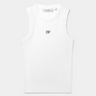 Daily Paper white rib tank top with logo in black. Front flatlay view