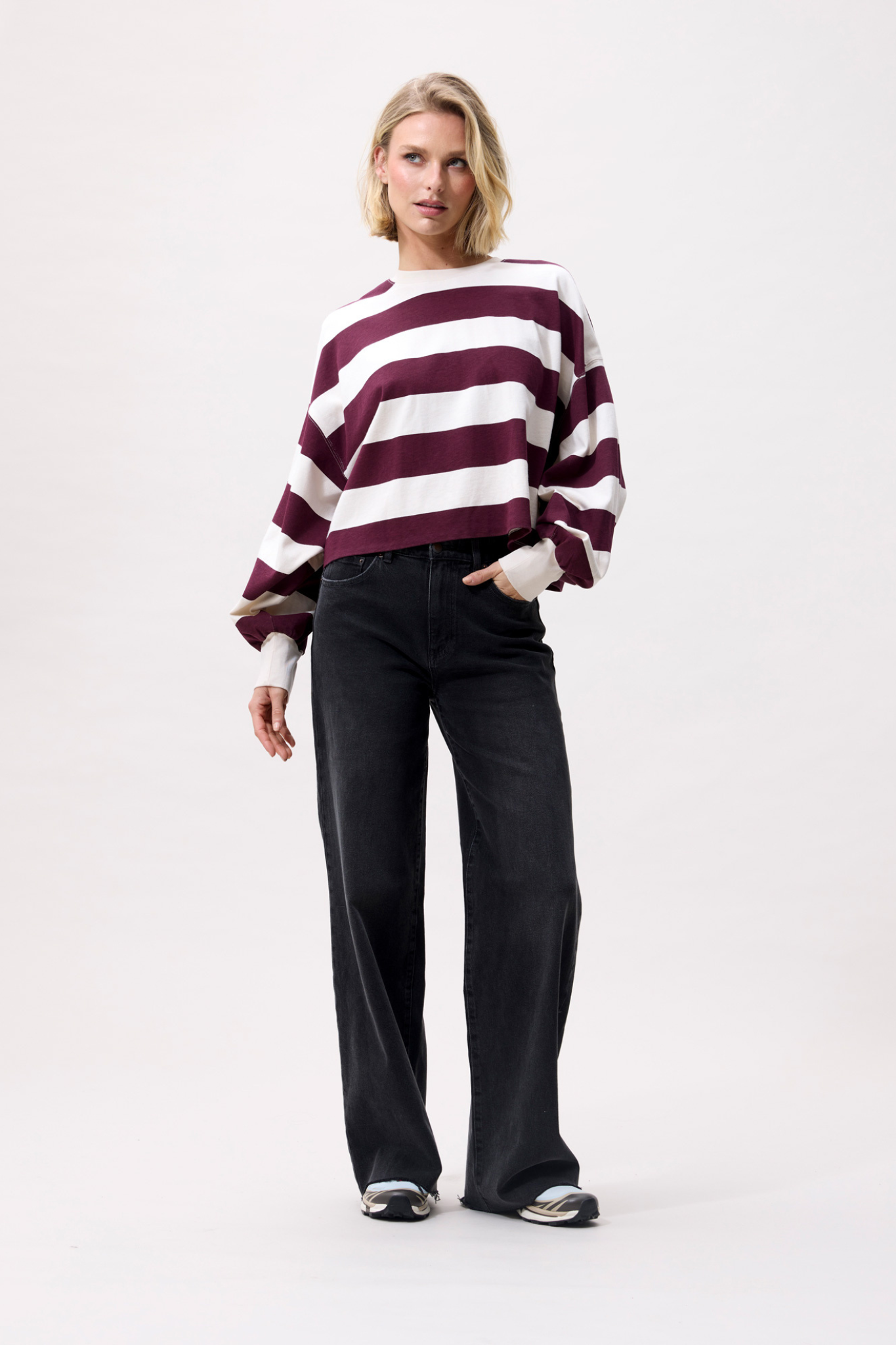 OVERSIZED STRIPED LONG  SLEEVE - MERLOT