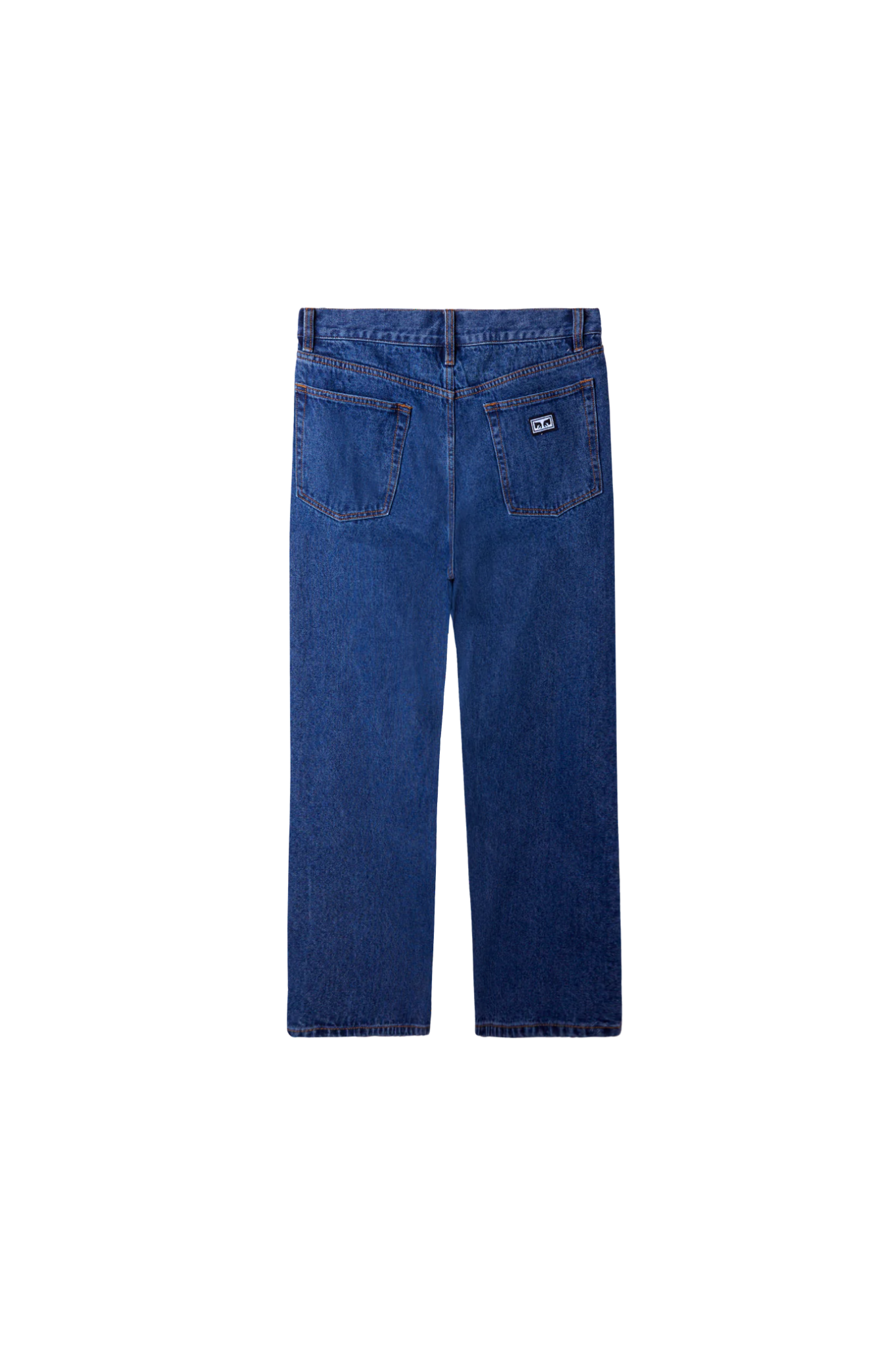 OBEY hardwork denim jeans in stonewash indigo. Back flatlay view