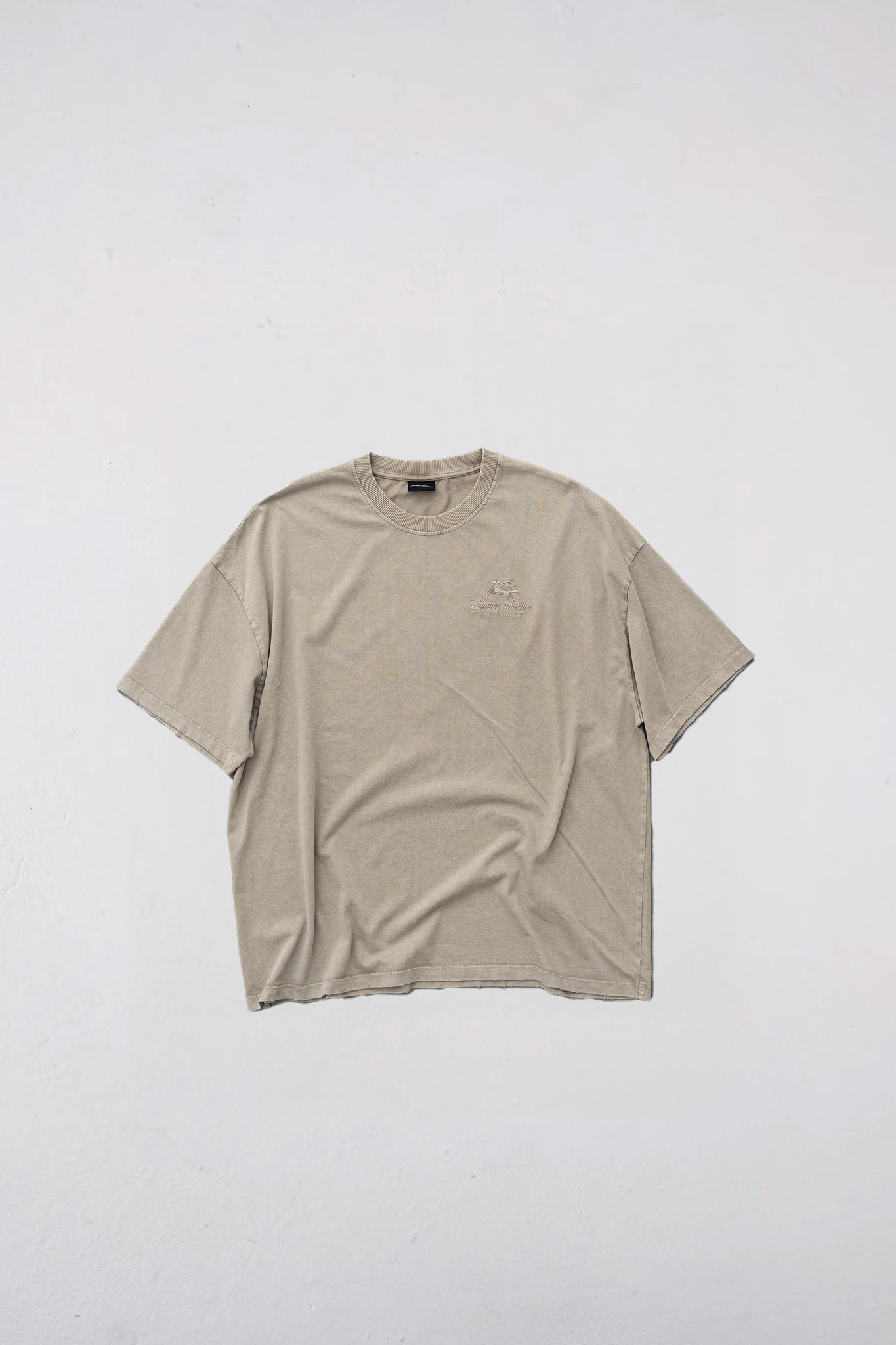 Goodies Sportive desert boxy t-shirt in brown. Front flatlay view