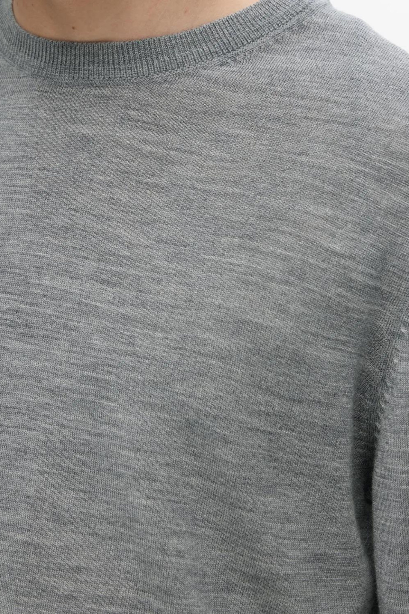 SLHTRAY LS KNIT MERINO CREW NECK - MED GREY MELANGE