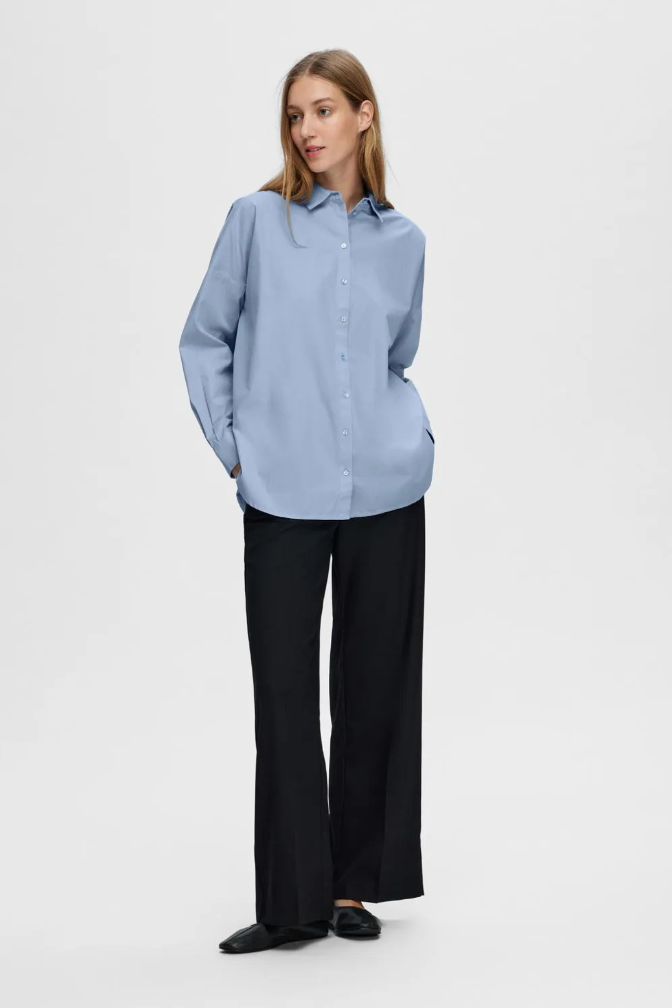 SLFDINA-SANNI LS SHIRT - CASHMERE BLUE