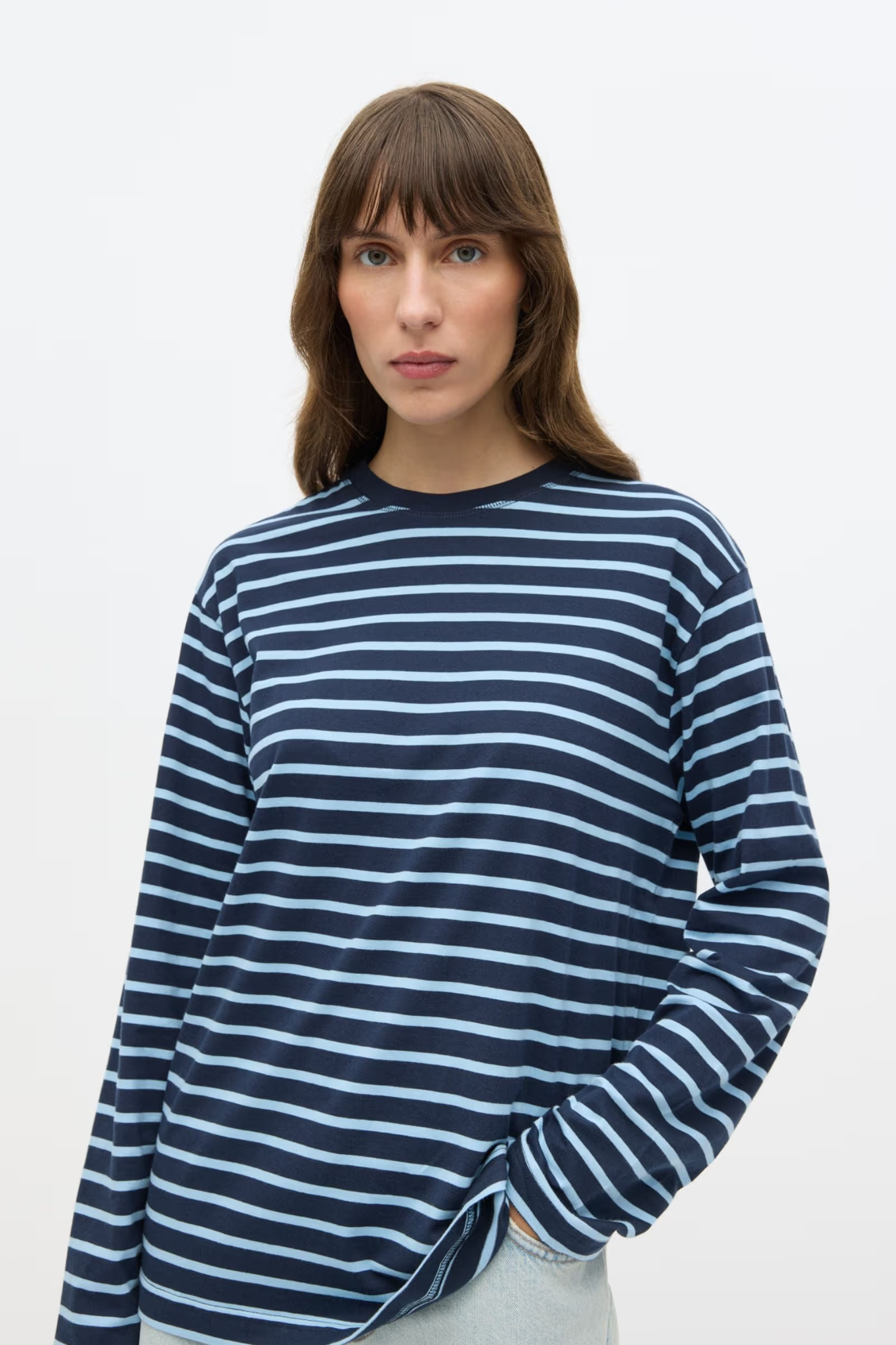 KULLA LS STRIPE T-SHIRT - NAVY POWDER BLUE STRIPE