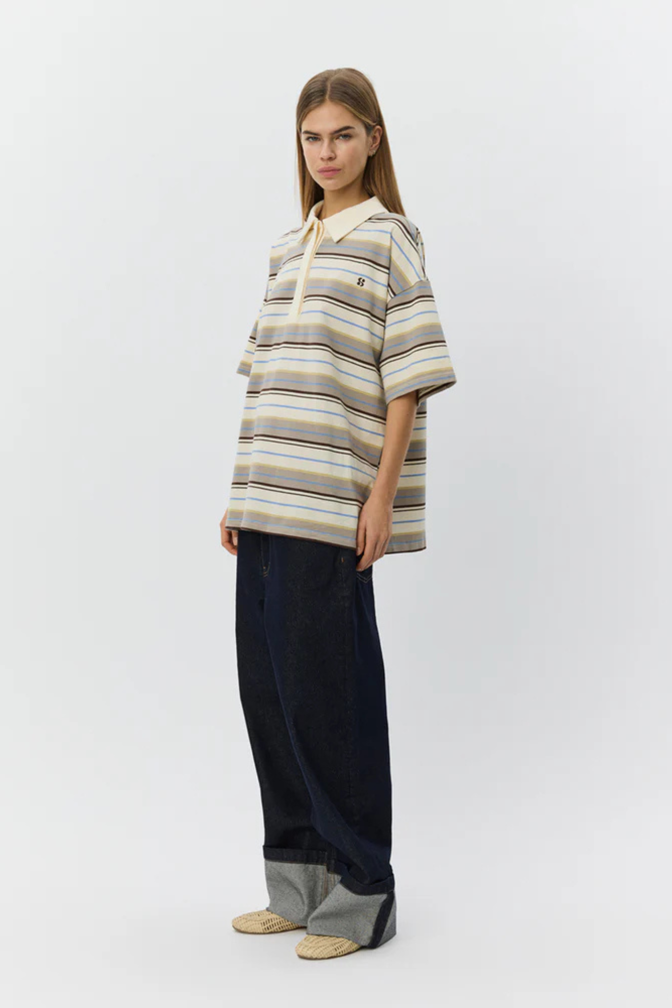 PIL OVERSIZE STRIPED POLOSHIRT - OFF WHITE STRIPED