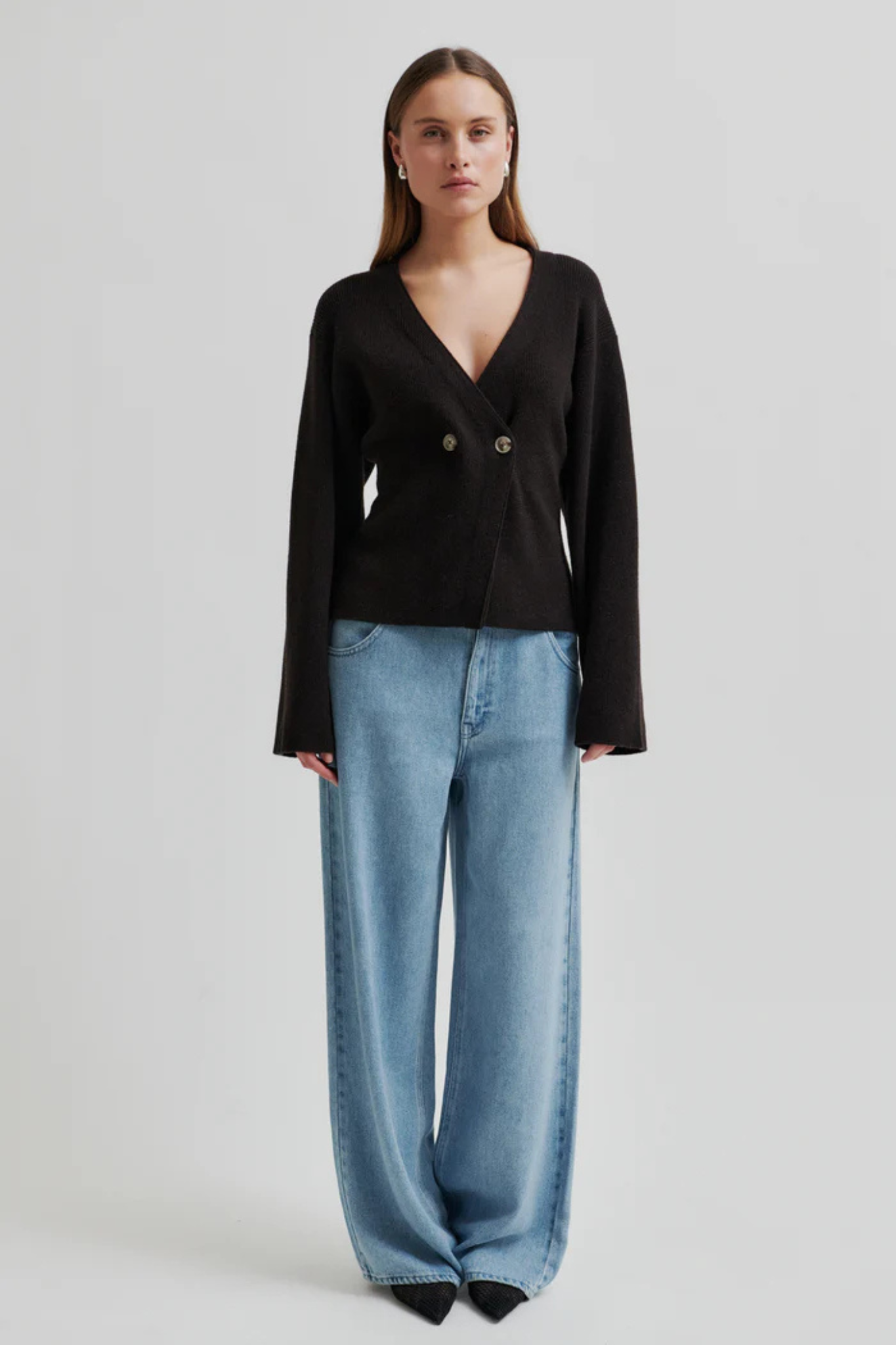 VIGGA KNIT CARDIGAN - DARK BROWN MELANGE
