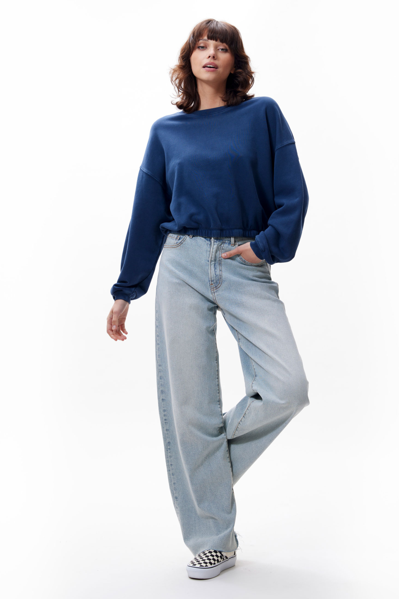 SWEATER WITH ELASTIC WAIST - BLACK IRIS